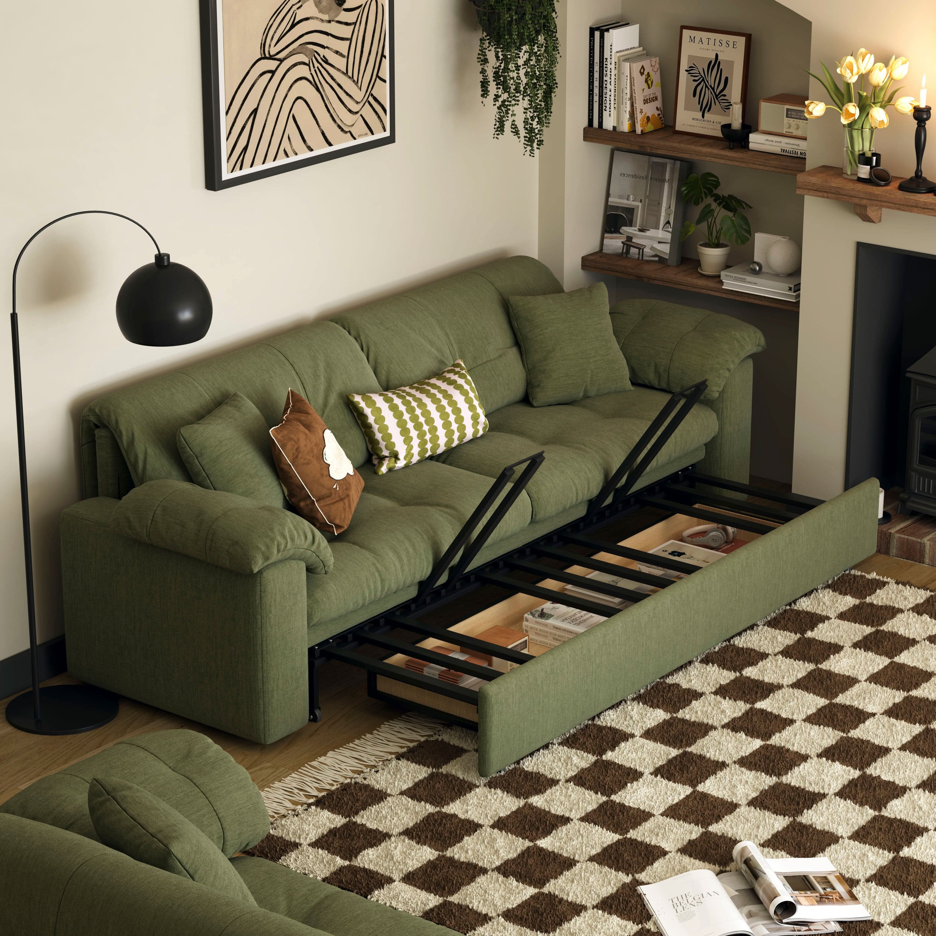 Cottonfy Multifunctional Sleeper Pull Out 2 Seater Sofa Bed with Storage Space