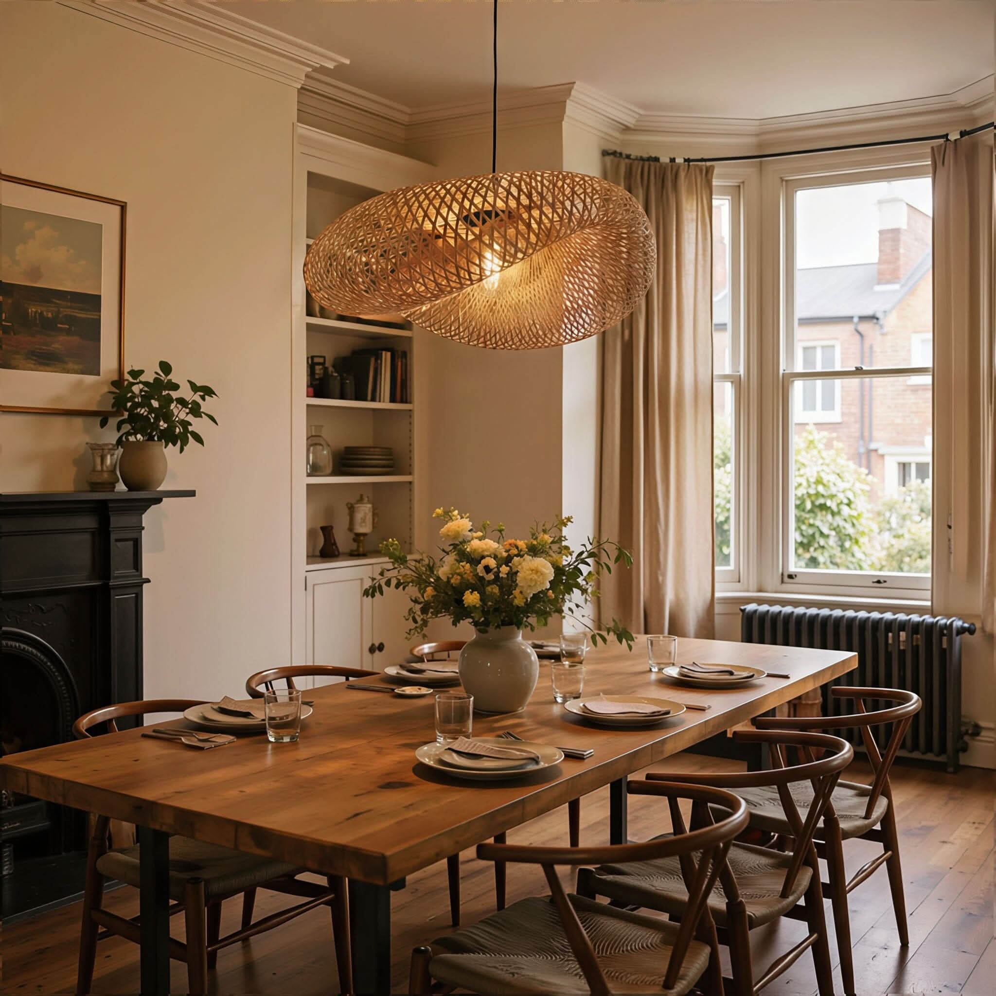 Lightsin Eco-Friendly Handmade Bamboo Pendant Light 60/80cm for Dining Room & Living Room