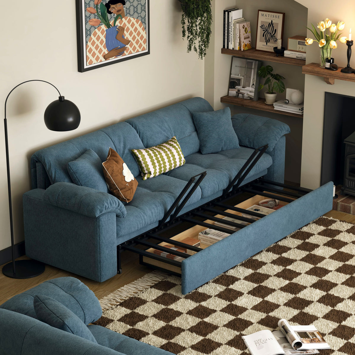 Cottonfy Multifunctional Sleeper Pull Out 2 Seater Sofa Bed with Storage Space