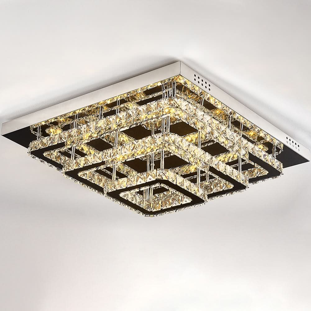 96w LED Ceiling Light 70 x 70 cm Square 3 Tier Crystal Chandelier
