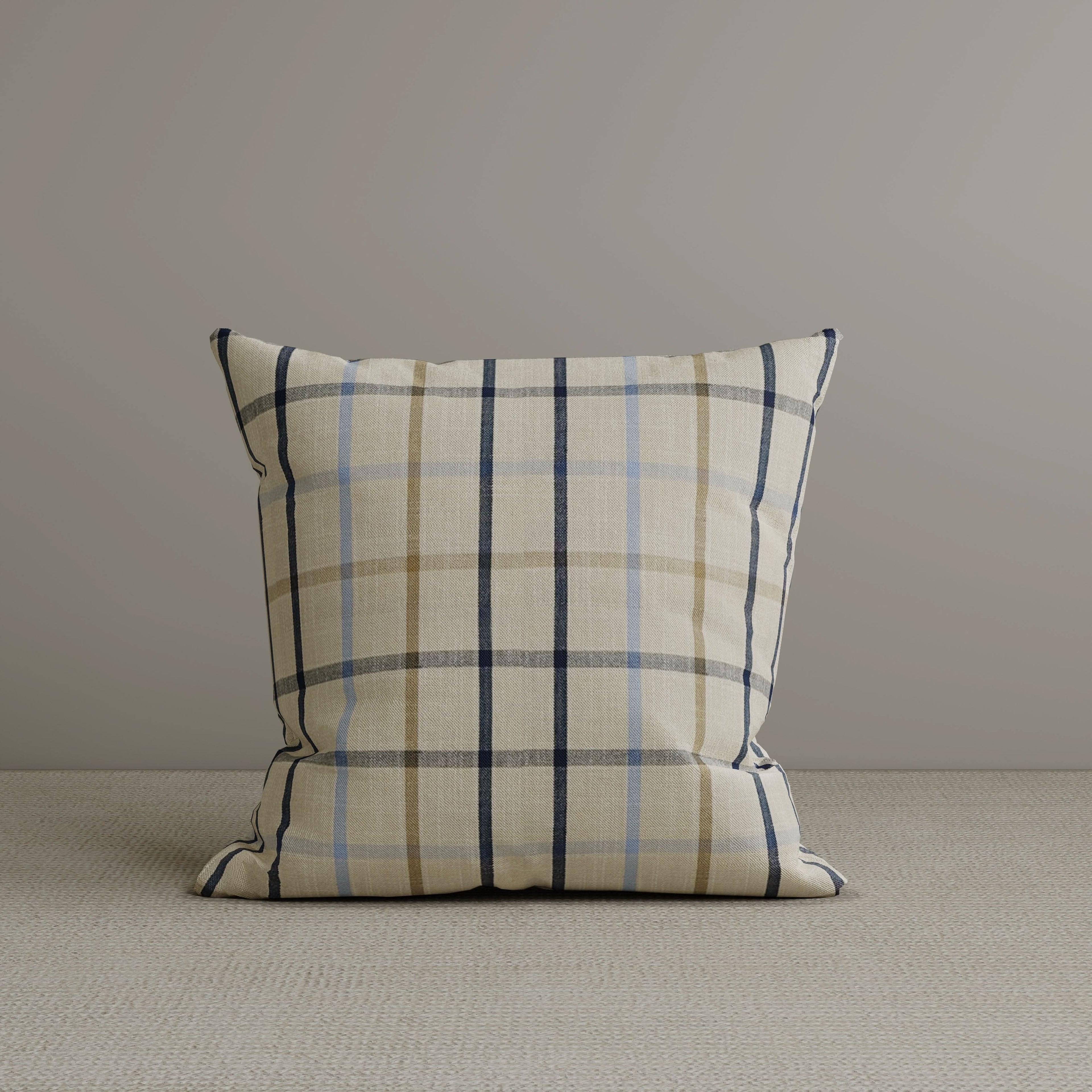 Cottonfy Square Exclusive Design Cushion in Light Blue Checkered Cotton Linen, 45*45CM
