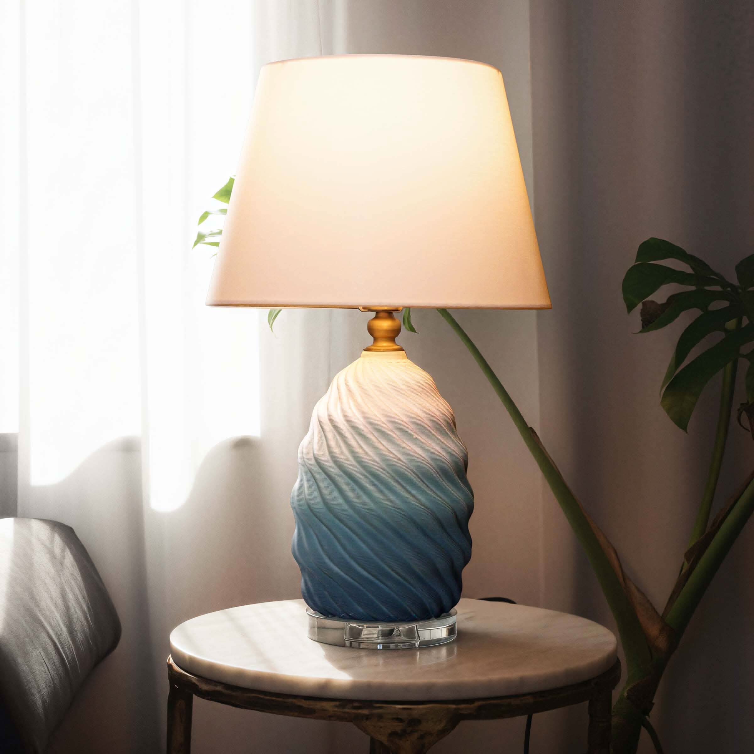 Lightsin 3D Green White Gradient Threaded Ceramic Table Lamp with Fabric Shade