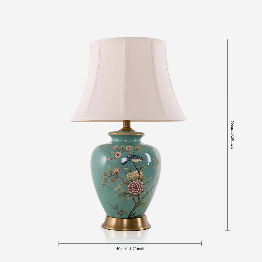 Lightsin Vintage Ceramic Bird-Pattern Table Lamp with Fabric Shade