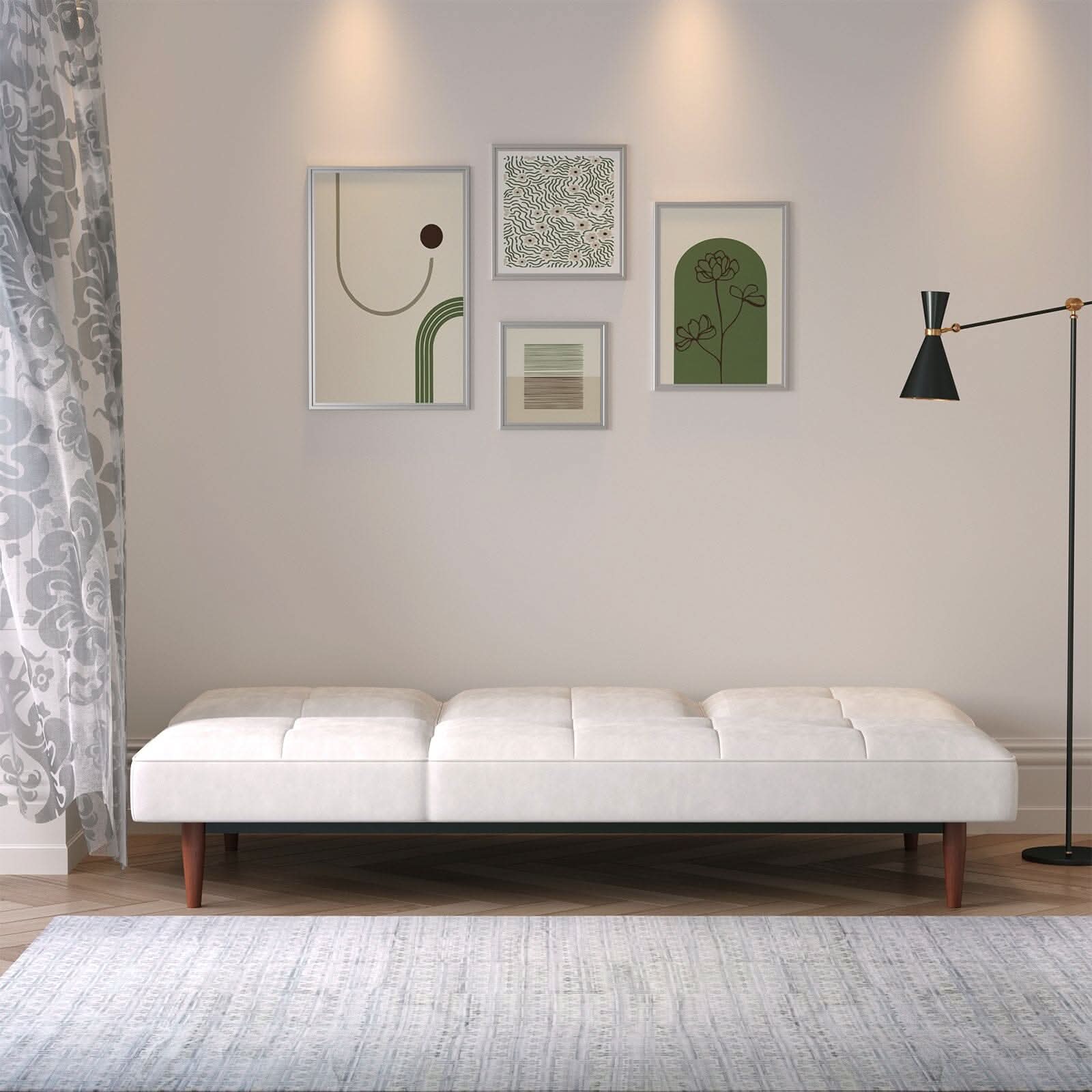 Faux Suede 3 Seater Upholstered Sofa Bed with Wood Legs