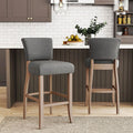 Set of 2 Linen Upholstered Bar Stools with Natural Wood Legs