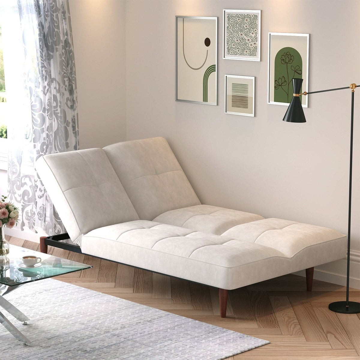 Faux Suede 3 Seater Upholstered Sofa Bed with Wood Legs