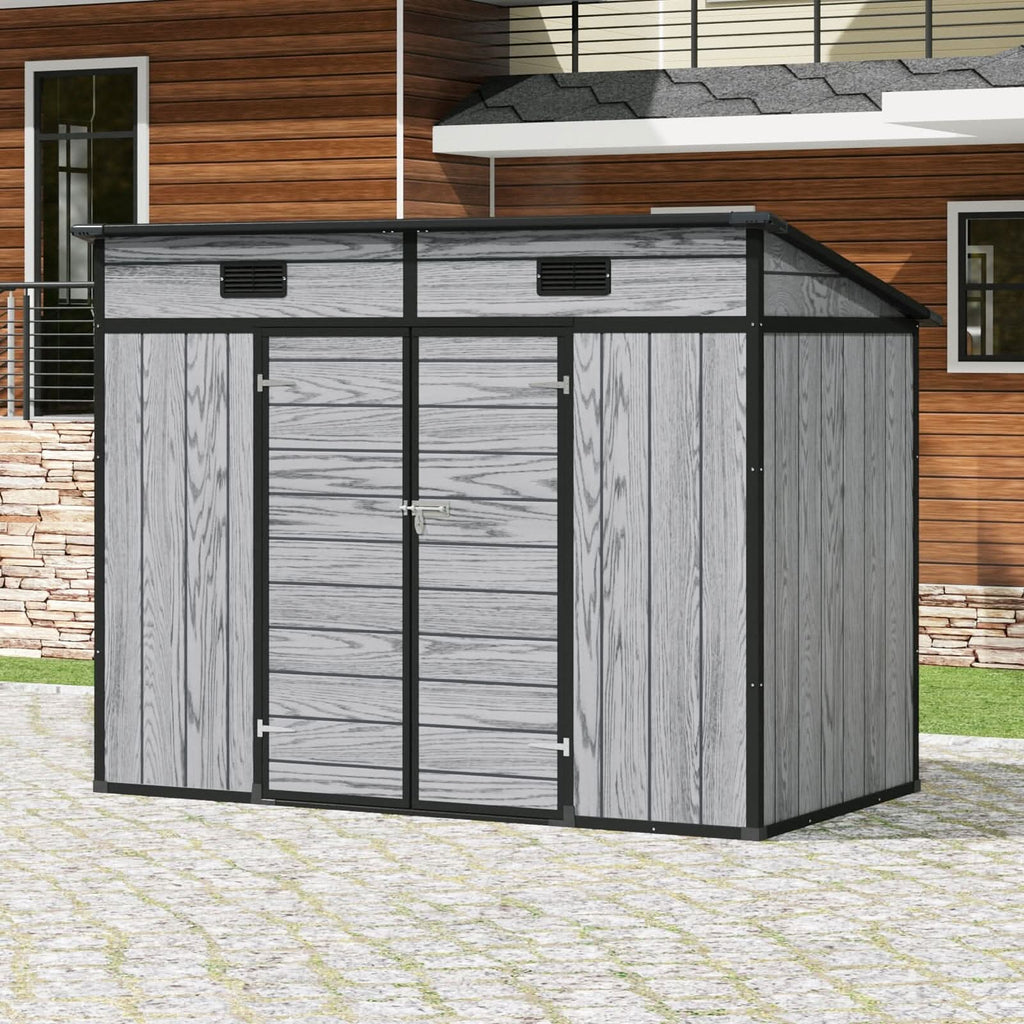 6x4ft / 8x4ft Plastic Outdoor Garden Storage Shed  with Light Grey