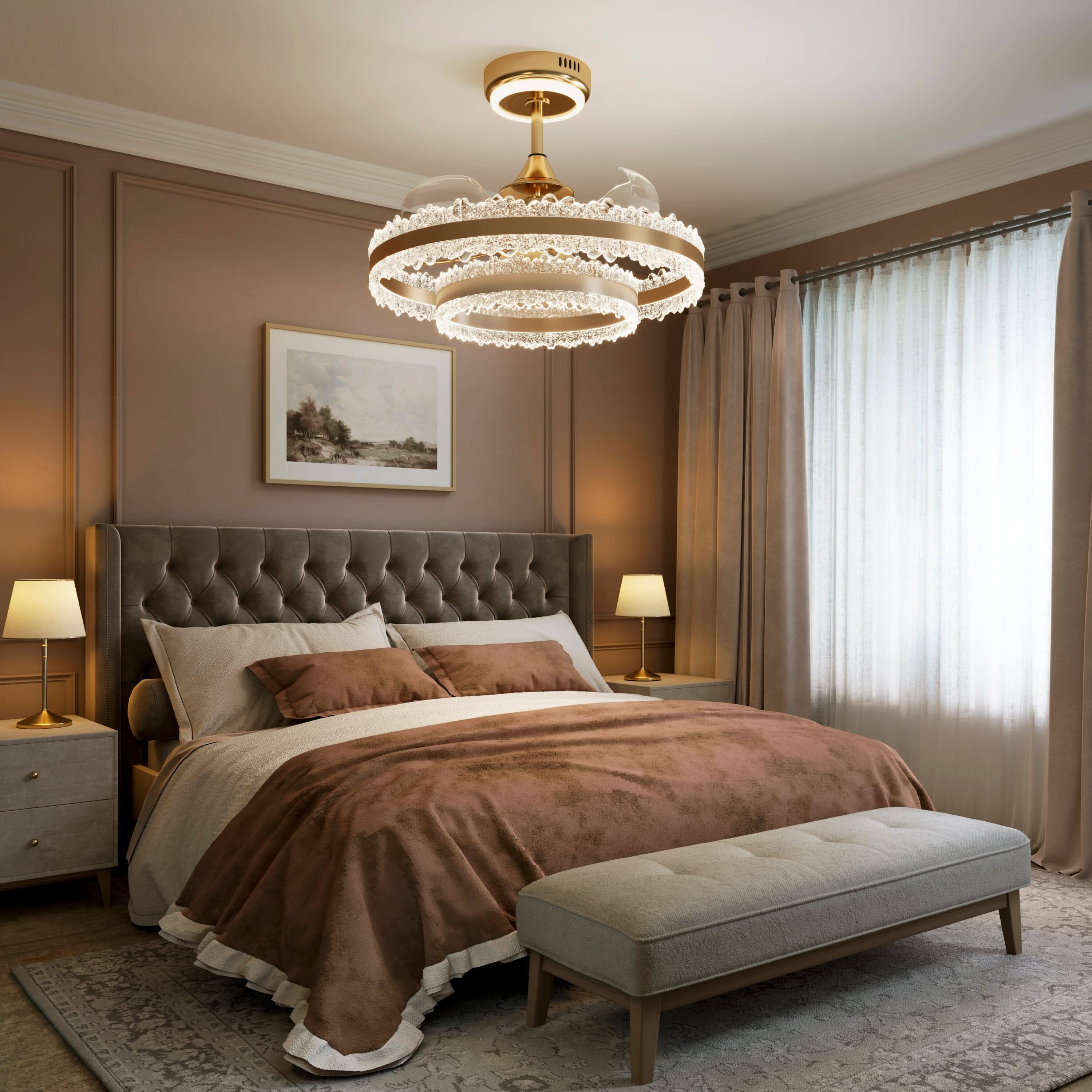 Lightsin Modern Gold Halo Ceiling Fan Light with Remote, 6 Speeds & 3 Colour Temperatures