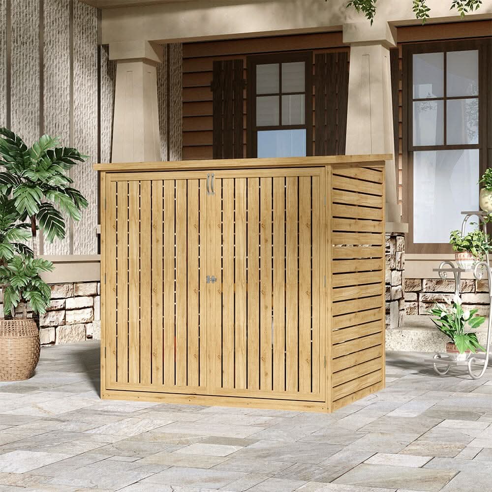 Wooden Bicycle Shed with Asphalt Roof and Steel Locking Door
