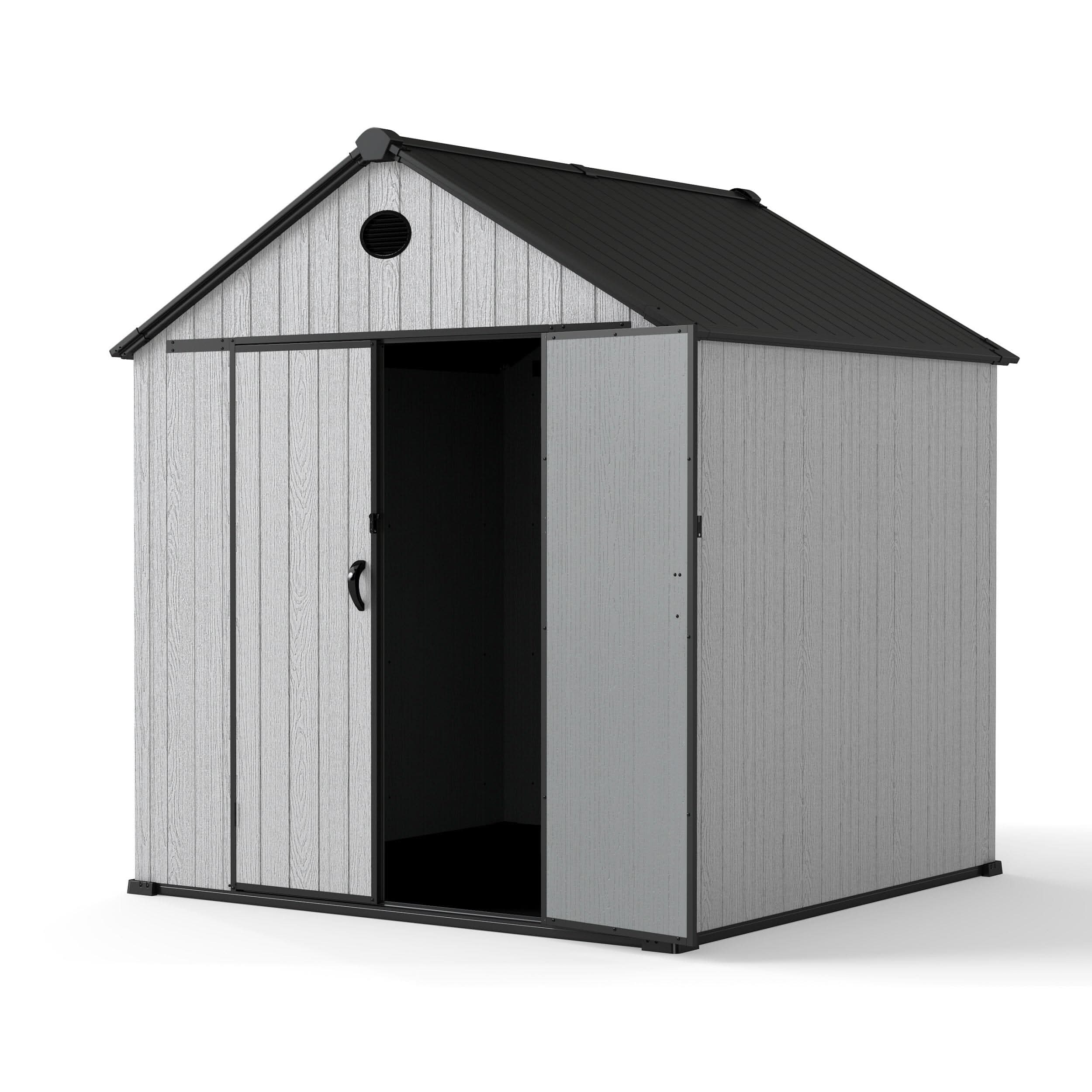 6'x8'ft/8'x8'ft/8'x12'ft/8'x16'ft Gray Wood Grain Plastic Tool Shed