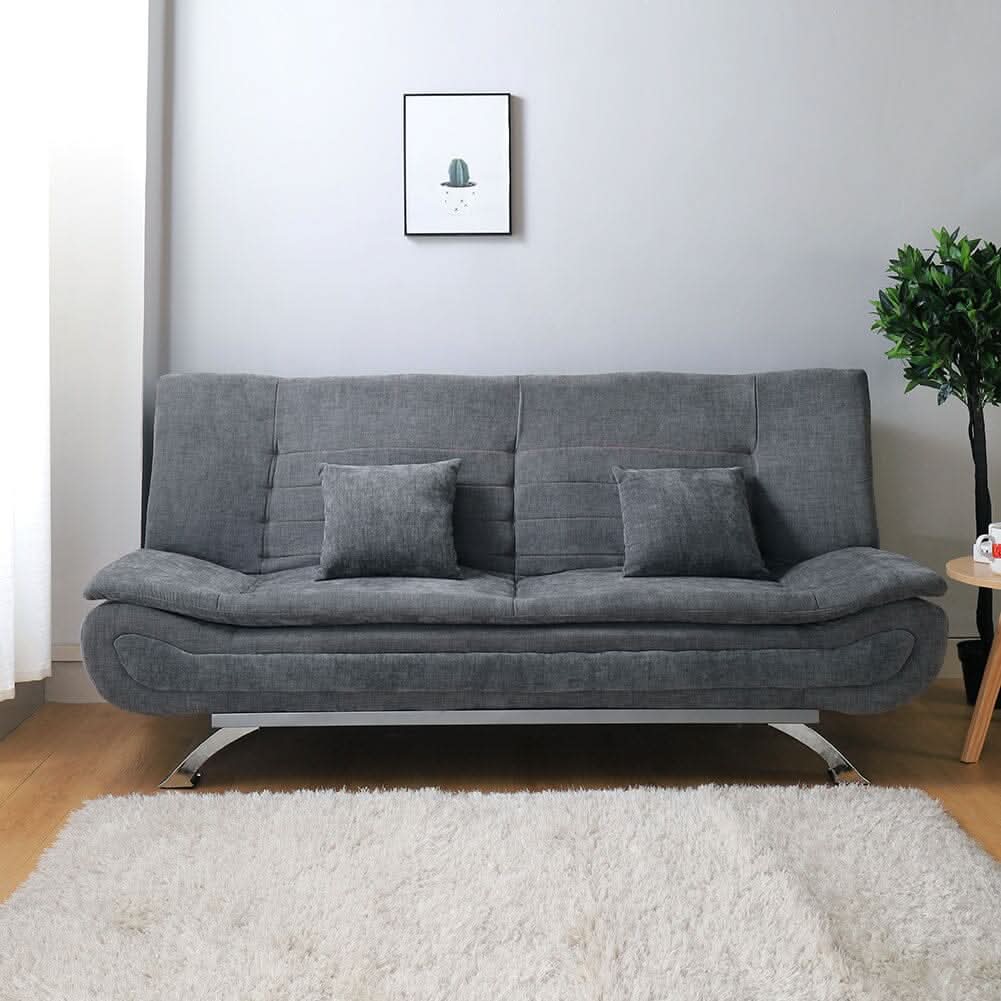 3-Seater Linen Convertible Sofa Bed with 2 Pillows in Grey