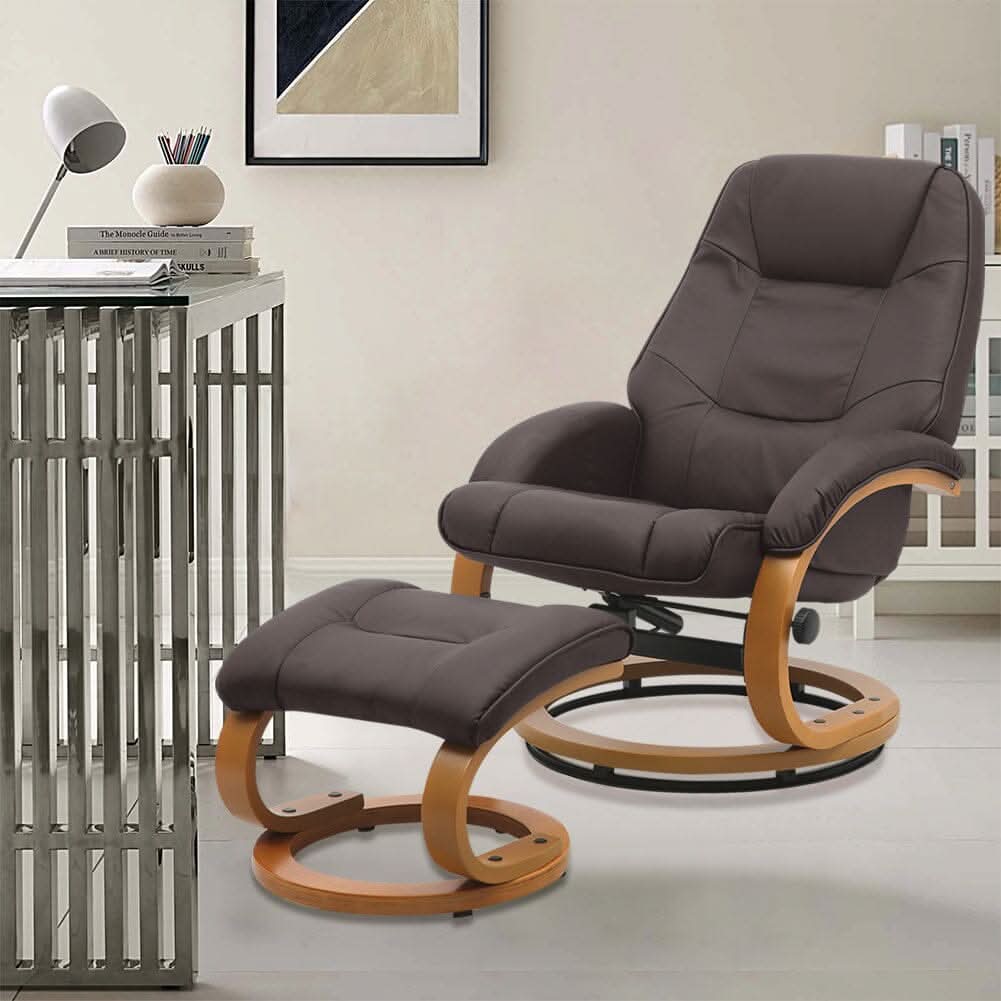 Leather Recliner Armchair with Footstool PU High Back