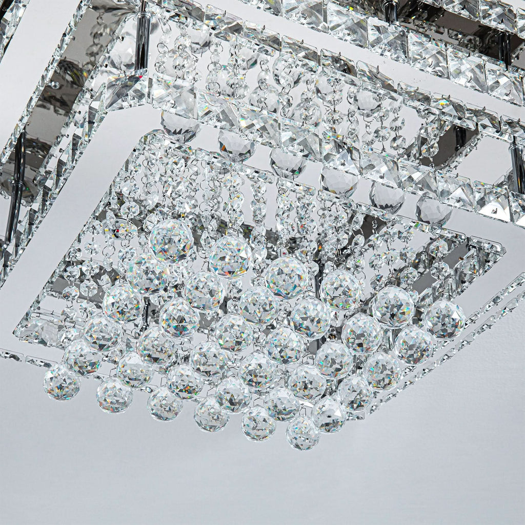 60cm W Double-Layer LED Ceiling Light Fixture with Crystal Drops