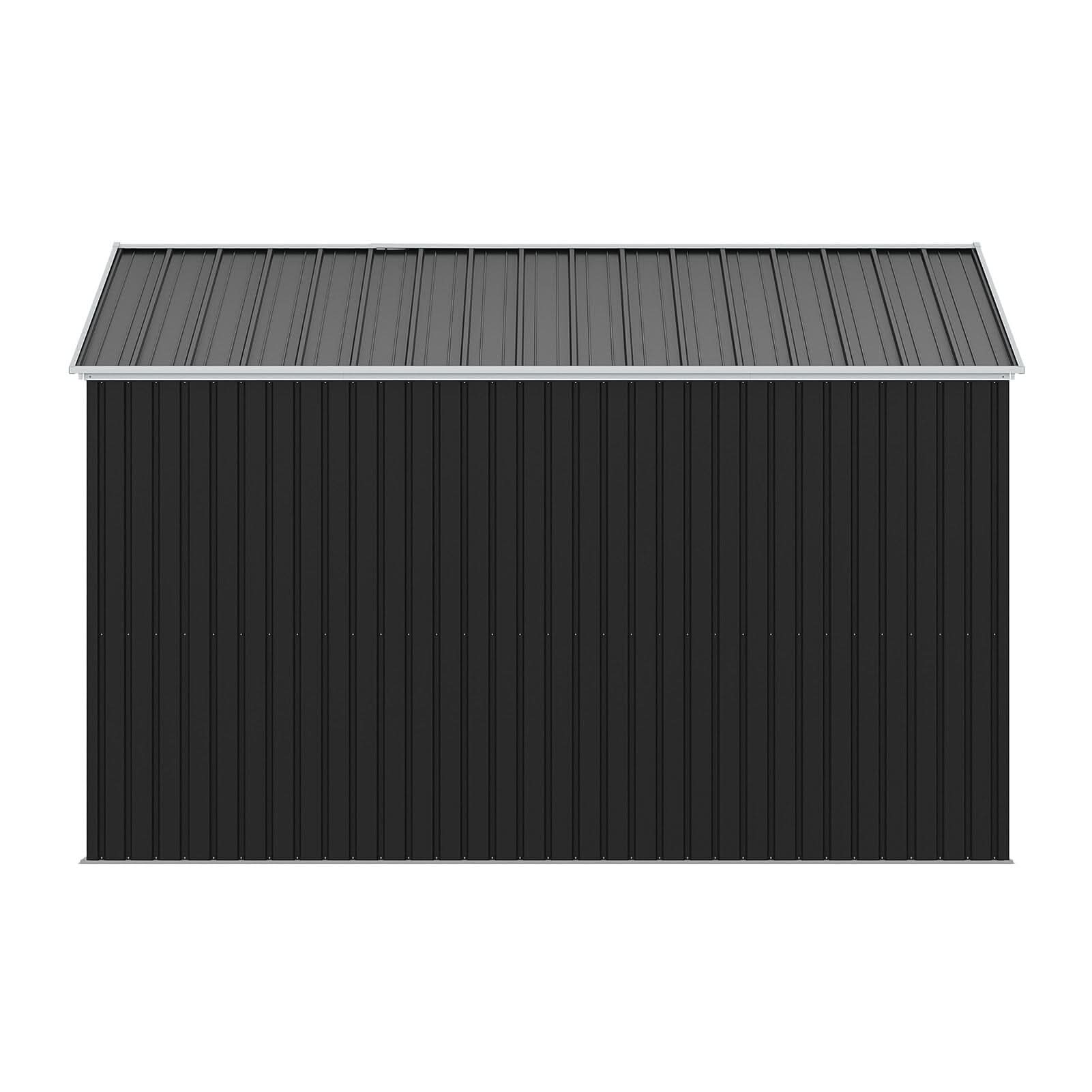 12x10ft / 10x12ft / 10x16ft Charcoal Black Galvanized Steel Storage Shed with Double Lockable Doors & Grid Windows