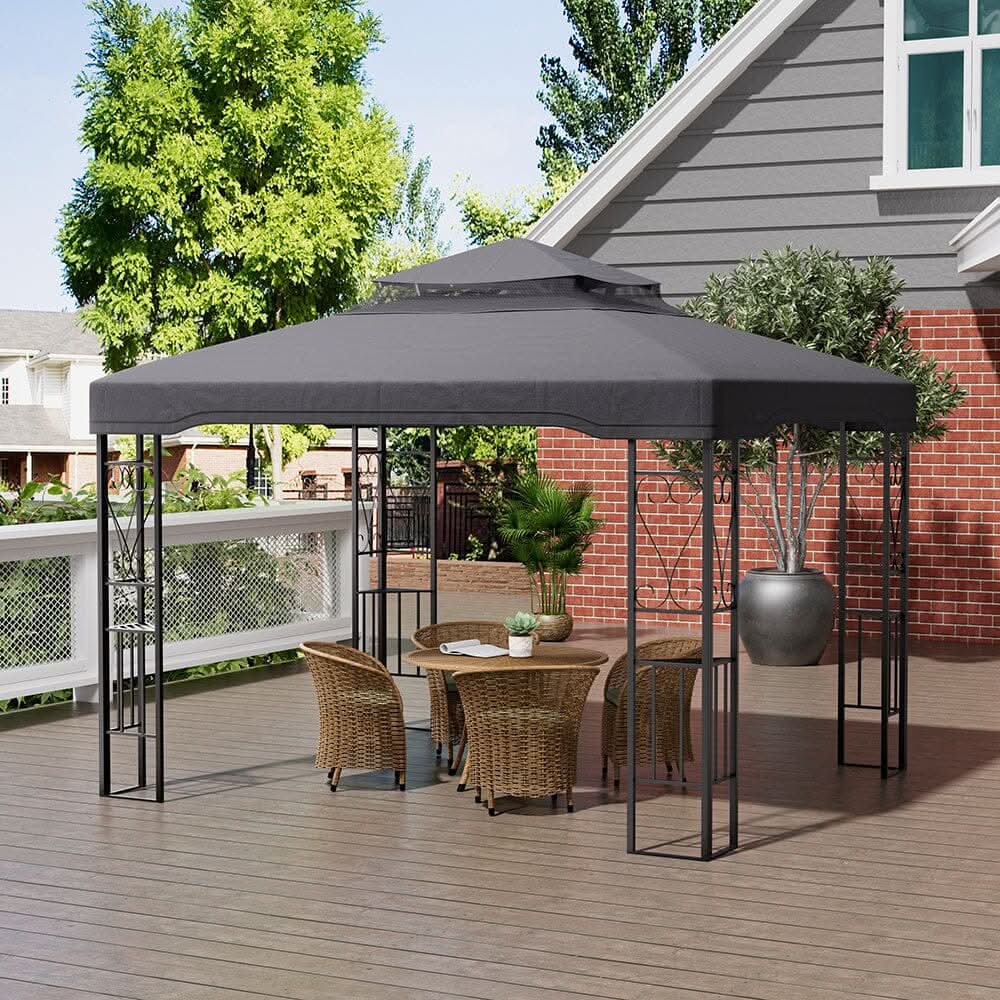 19ft Pergola Premium Iron with Retractable Canopy and Mesh Screens