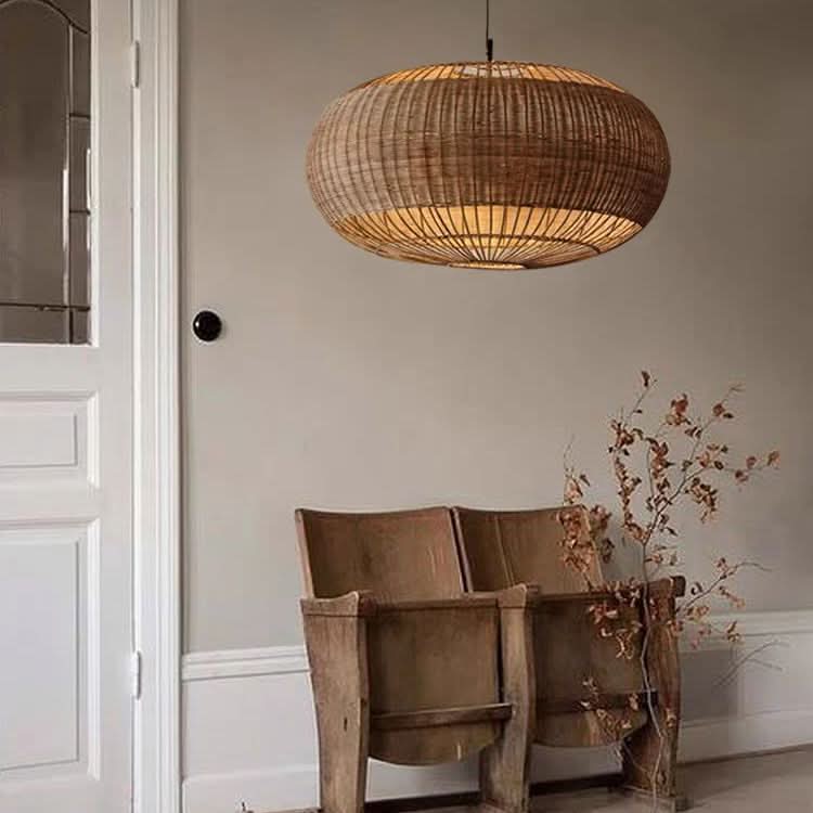 Lightsin Handcrafted Rattan Pendant Light in Flat Round Basket Shape