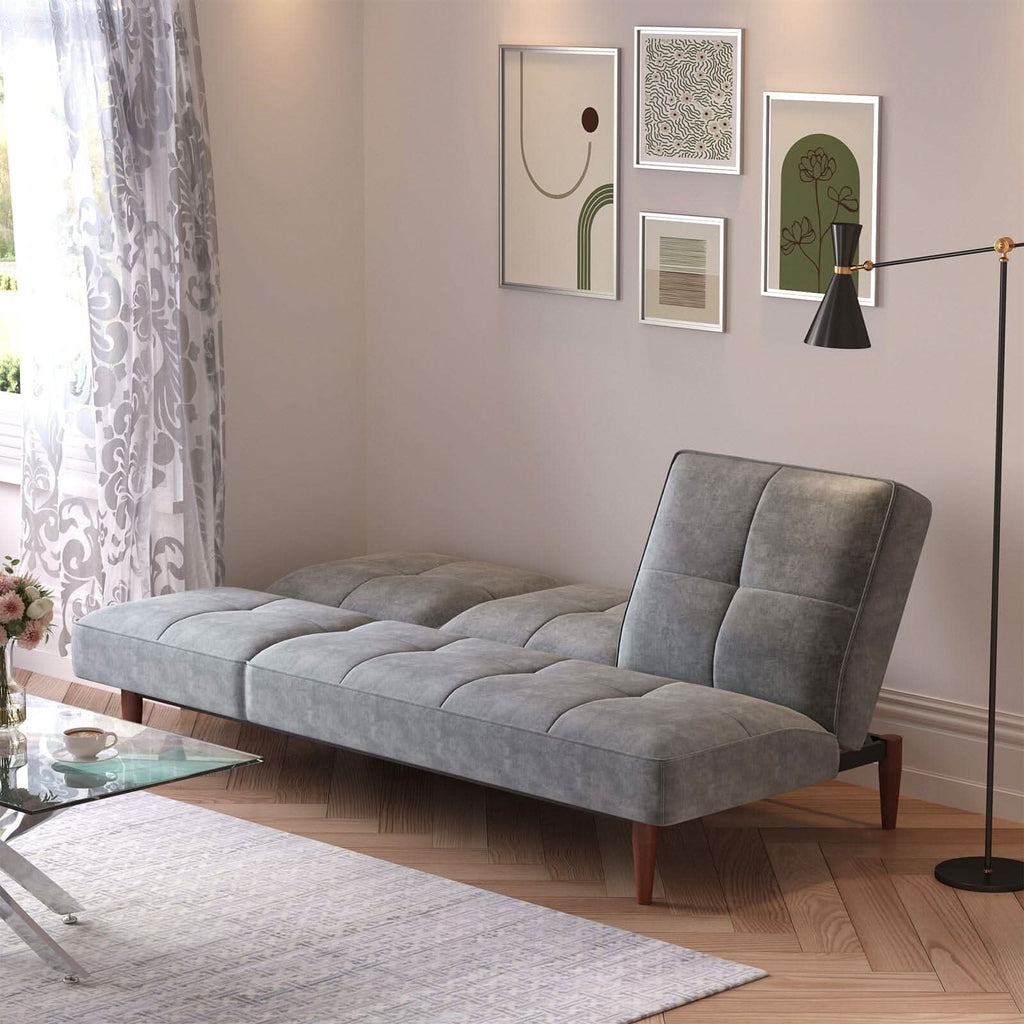 Faux Suede 3 Seater Upholstered Sofa Bed with Wood Legs