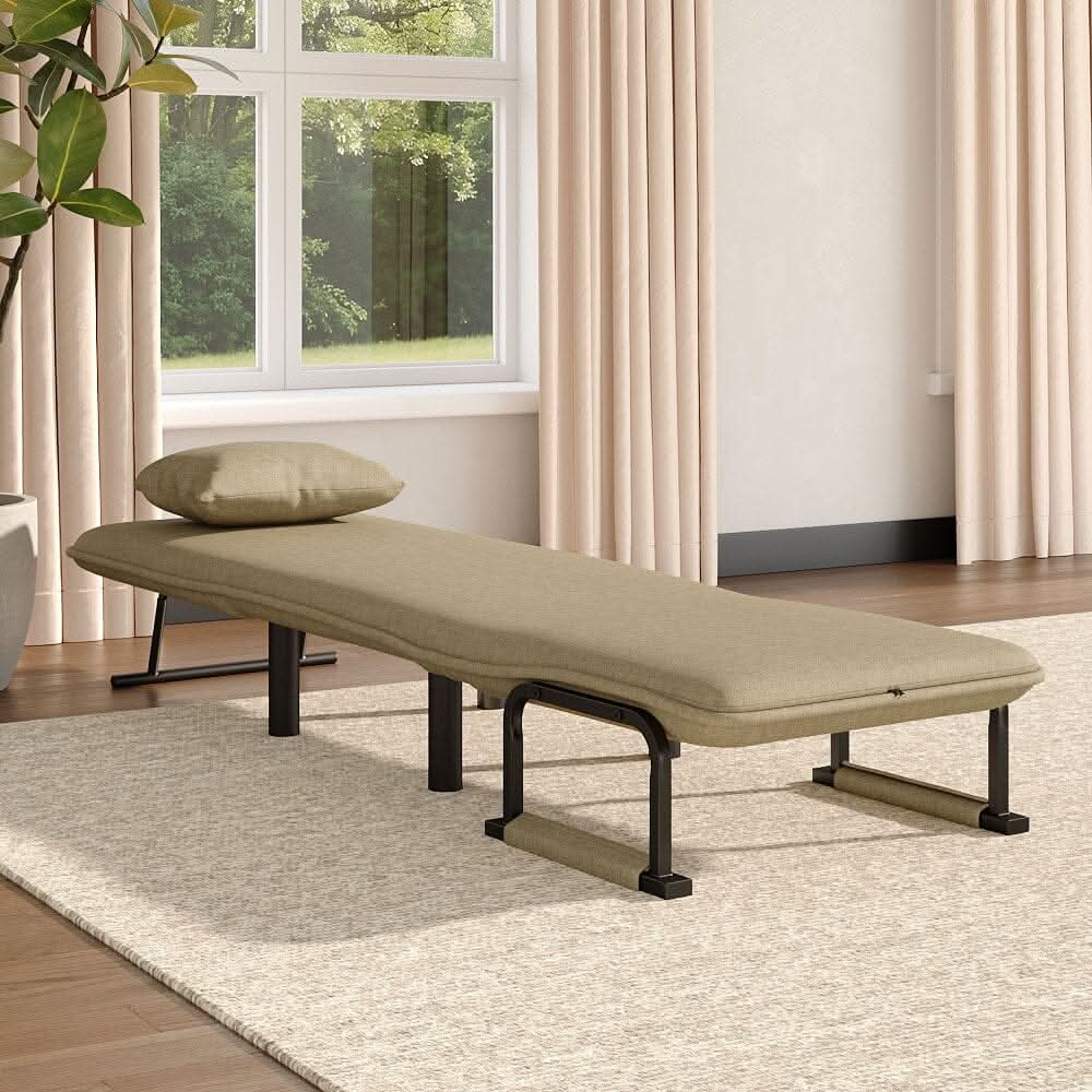 Grey/Khaki Upholstered Single Sleeper Chair Convertible Sofa Bed with Metal Legs