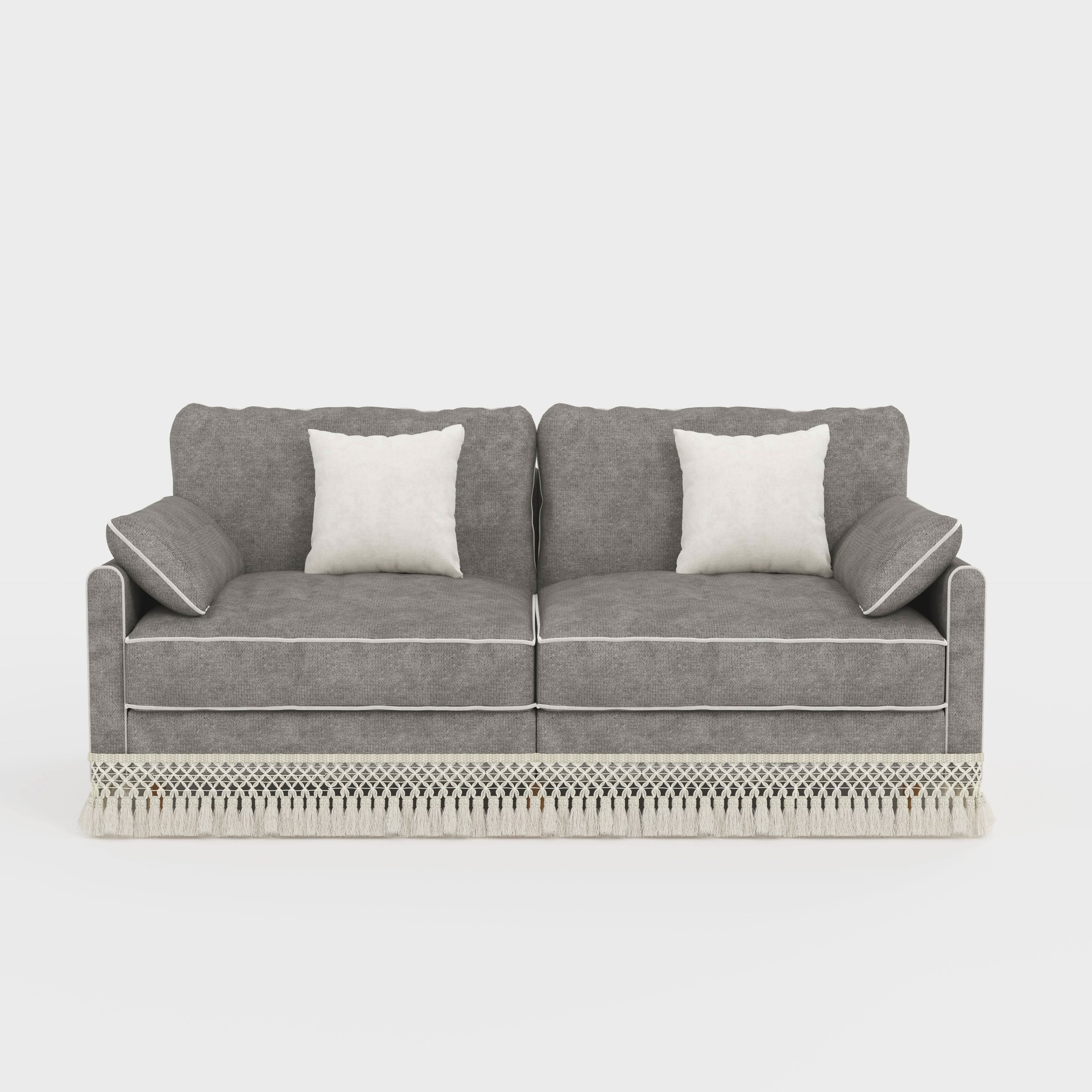 Cotton Linen Detachable Modular Sofa with Fringed Trim