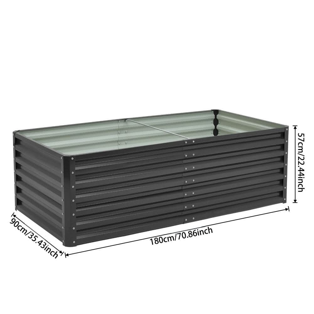 180×90×57cm Charcoal Black Rectangular Raised Garden Bed in Galvanized Steel