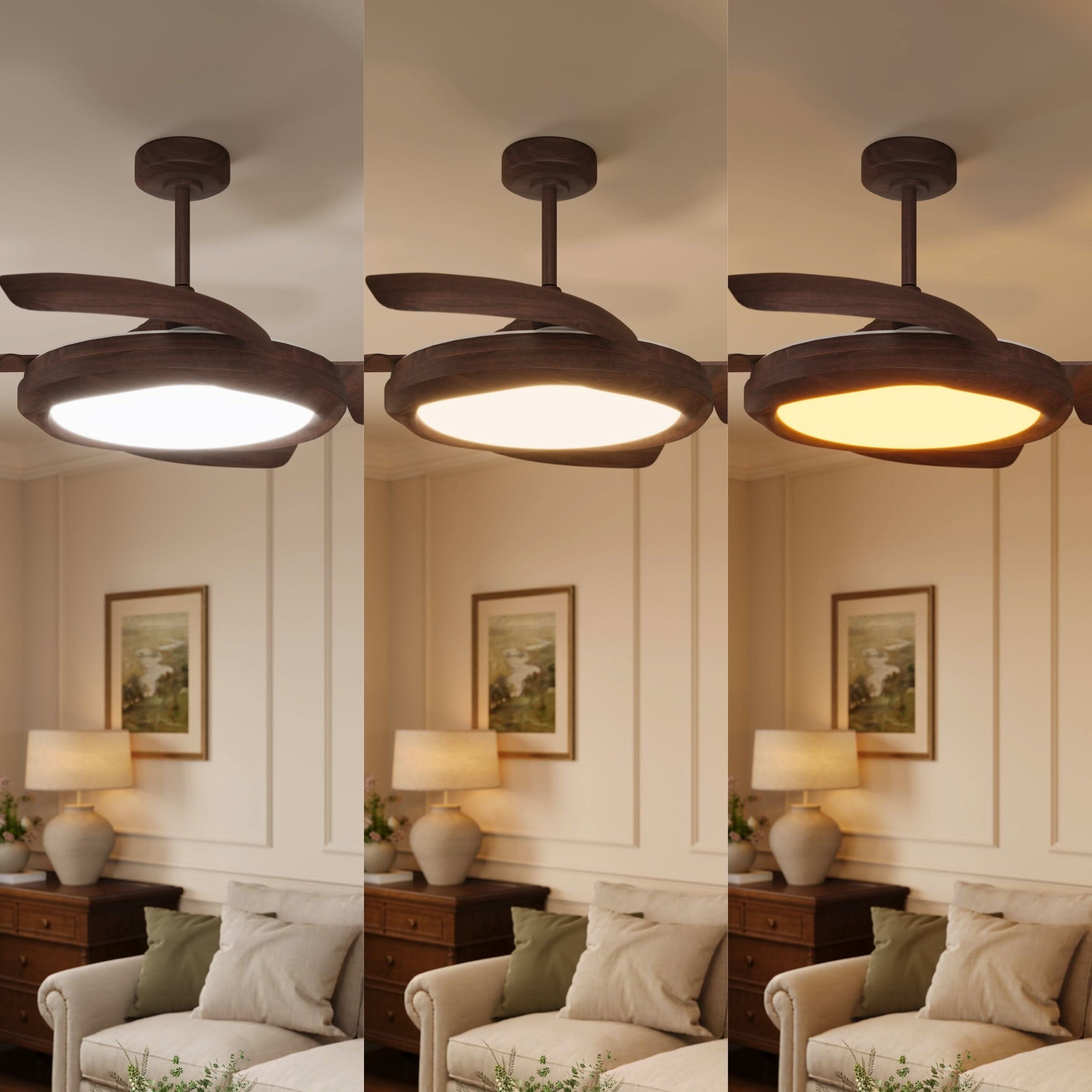 Lightsin Walnut Effect LED Ceiling Fan Light with Remote for Living Room & Bedroom