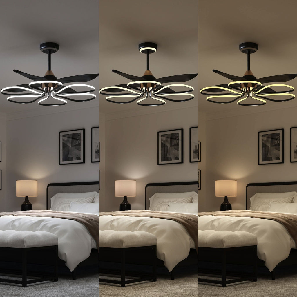 Lightsin 36-inch Black Modern Petal LED Ceiling Fan with Light - 6-Speed with Remote Control