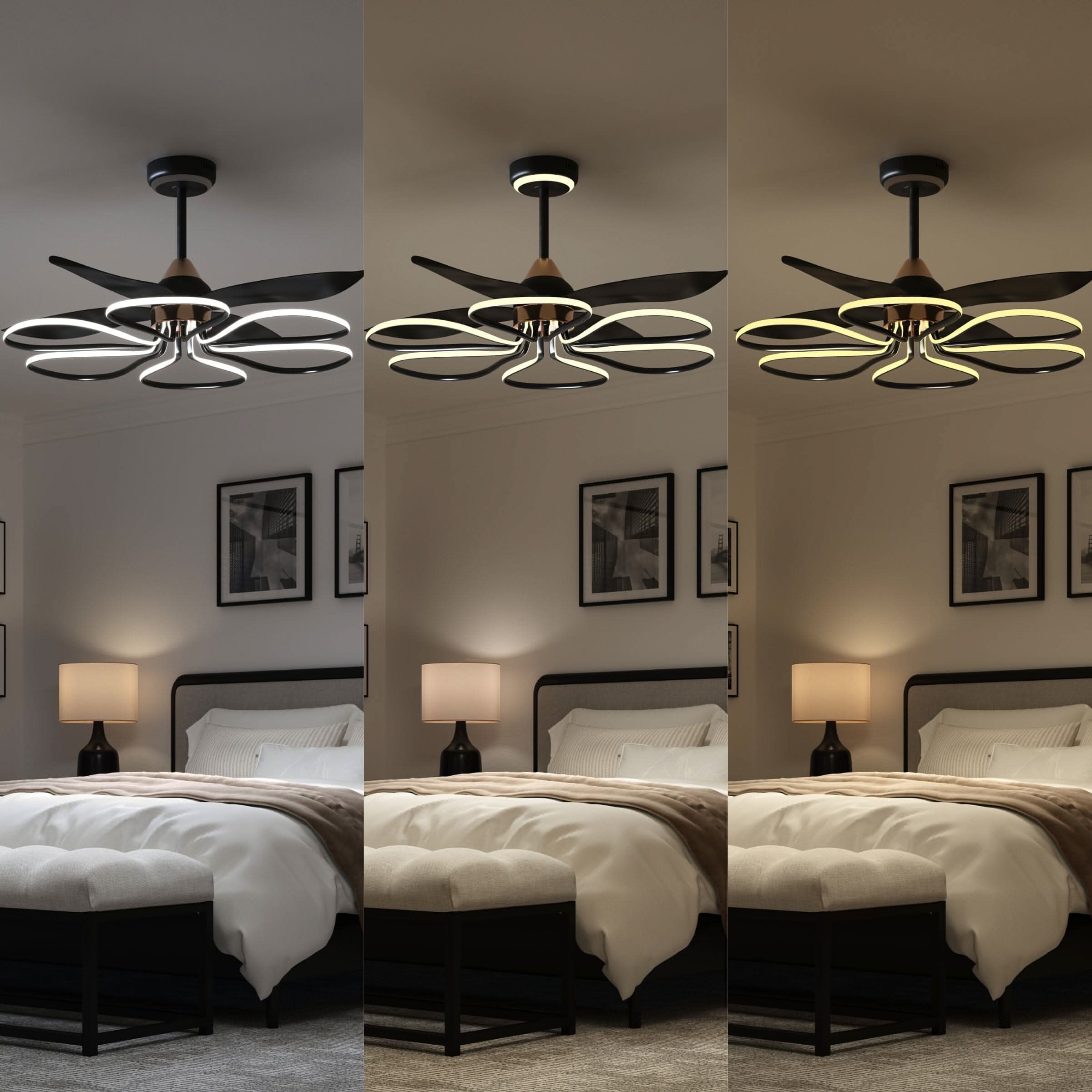 Lightsin 36-inch Black Modern Petal LED Ceiling Fan with Light - 6-Speed with Remote Control