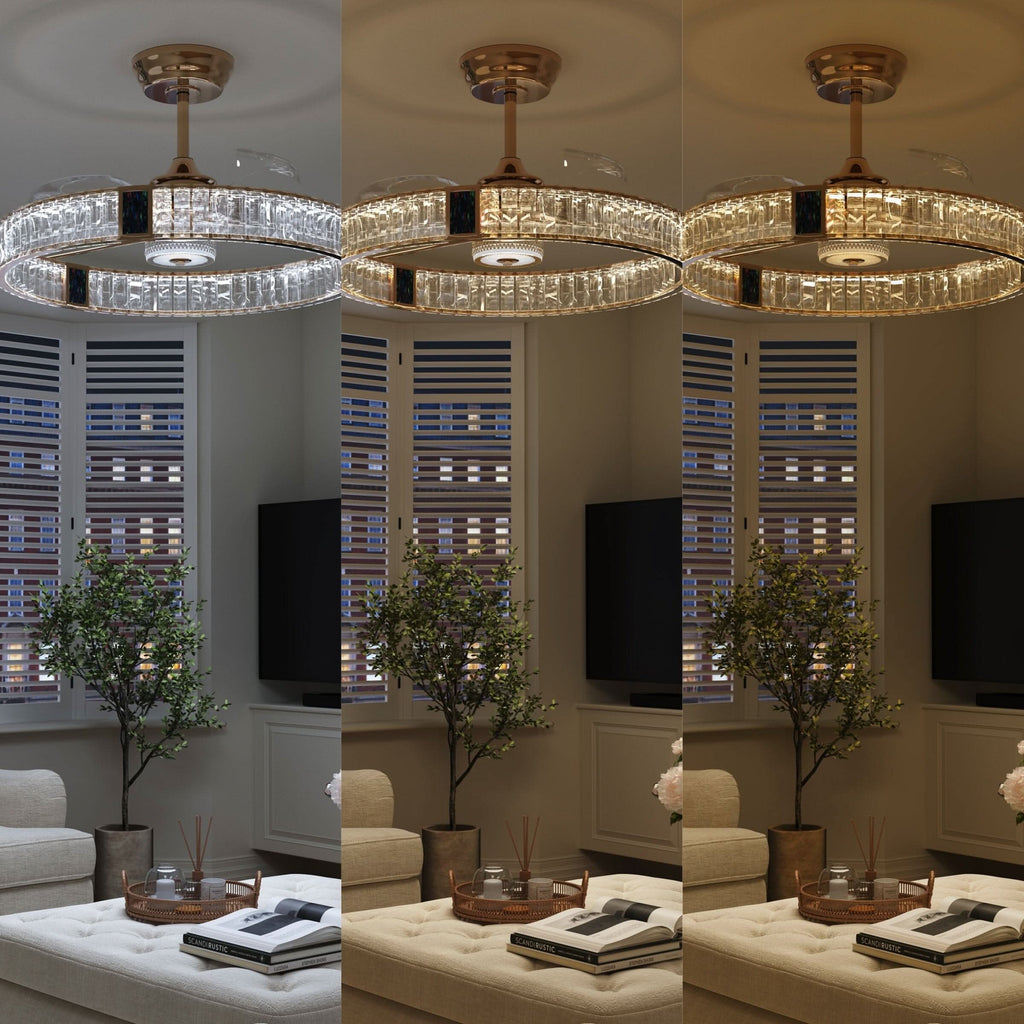 Lightsin 60cm Gold Crystal Ceiling Fan with LED Light, Remote Control & 6 Speeds