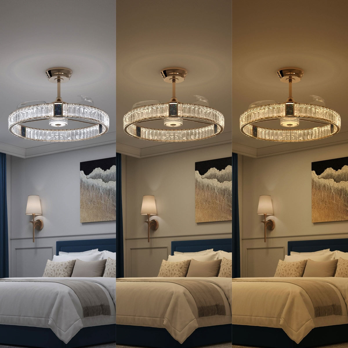 Lightsin 60cm Gold Crystal Ceiling Fan with LED Light, Remote Control & 6 Speeds