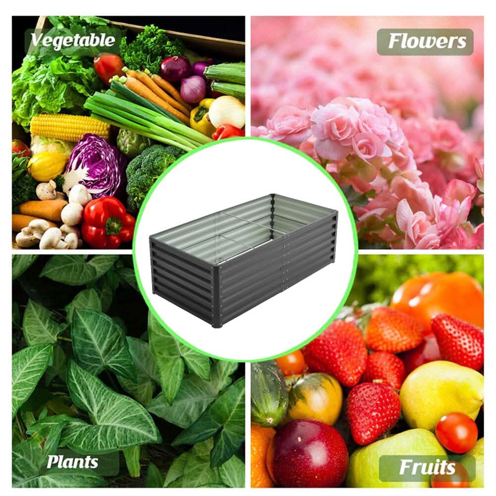 180×90×57cm Charcoal Black Rectangular Raised Garden Bed in Galvanized Steel