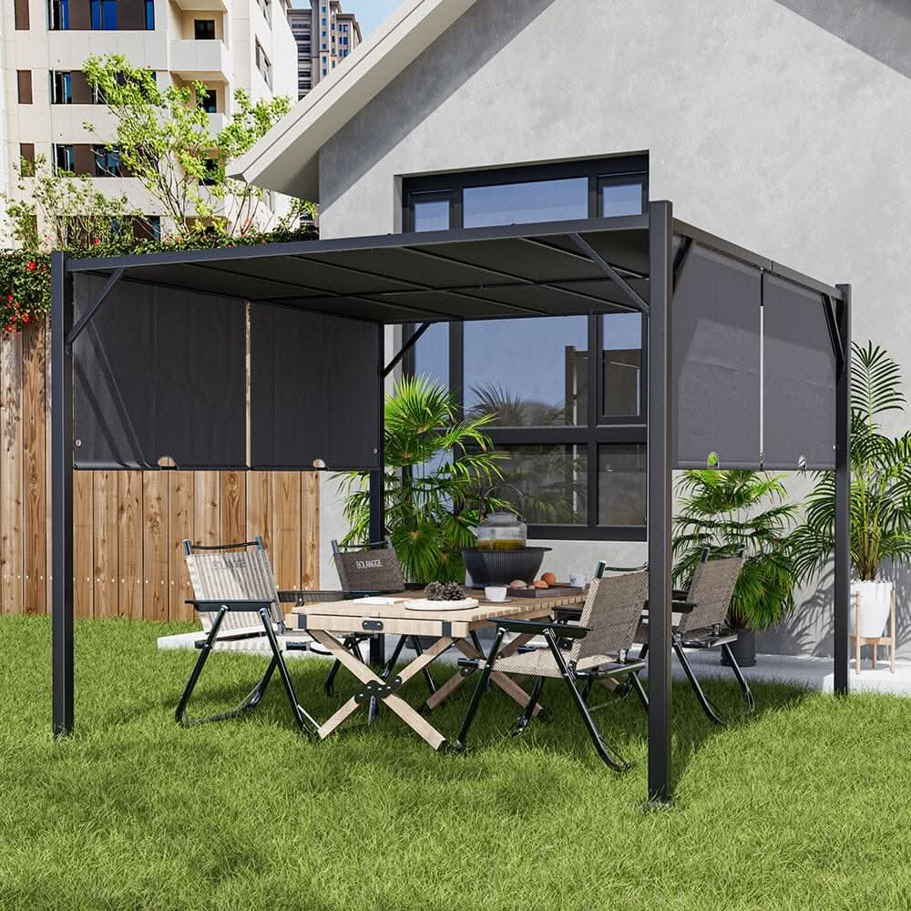 9ft Outdoor Steel Pergola Luxury with Retractable Canopy