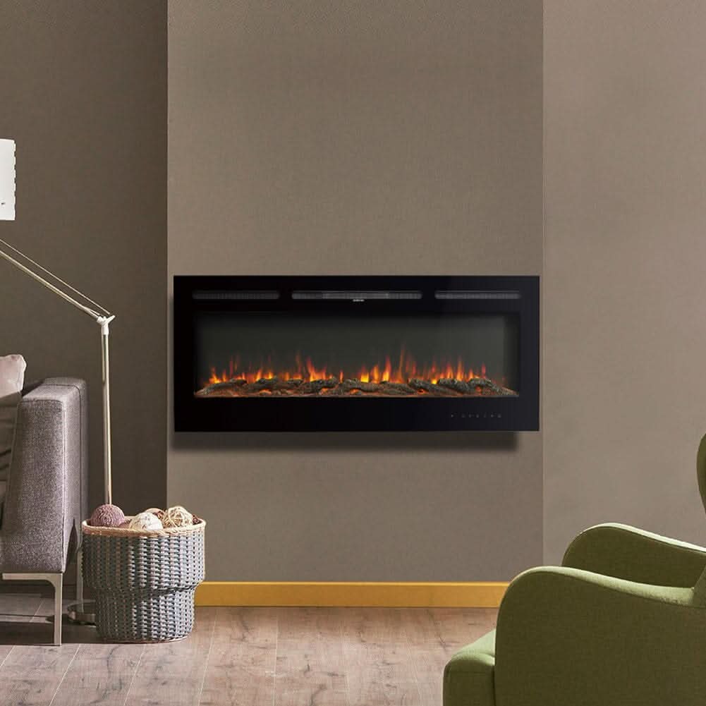 50 Inch Wall Mounted Electric Fireplace Insert Heater 9 Flame Colours 1800W