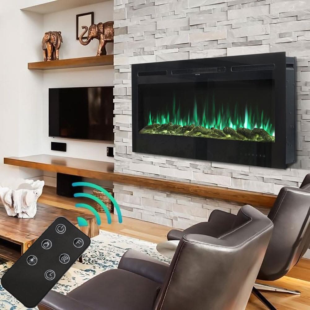 50 Inch Wall Mounted Electric Fireplace Insert Heater 9 Flame Colours 1800W