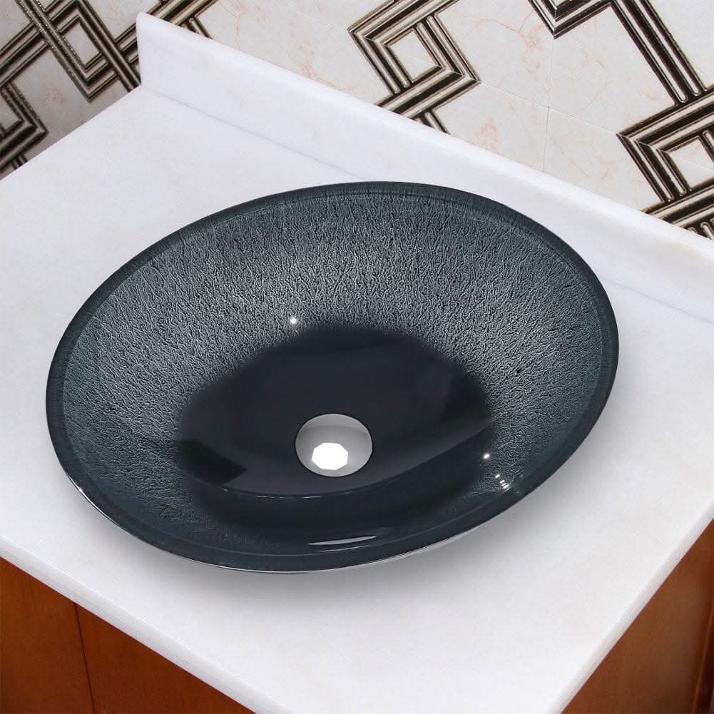 54cm W Oval Bathroom Art Tempered Glass Sink