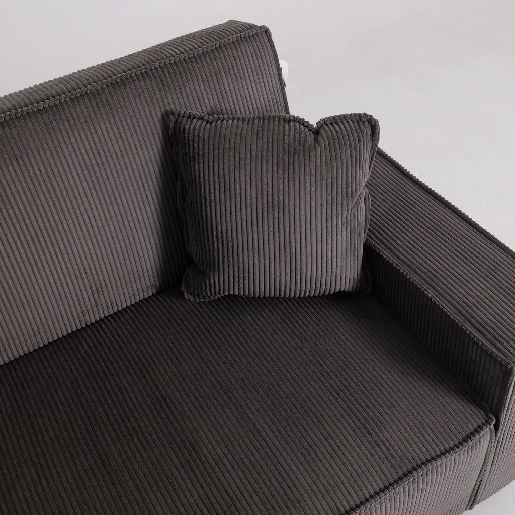 Beige & Grey Corduroy Sofa Bed with Adjustable Backrest and Spring Coil Support