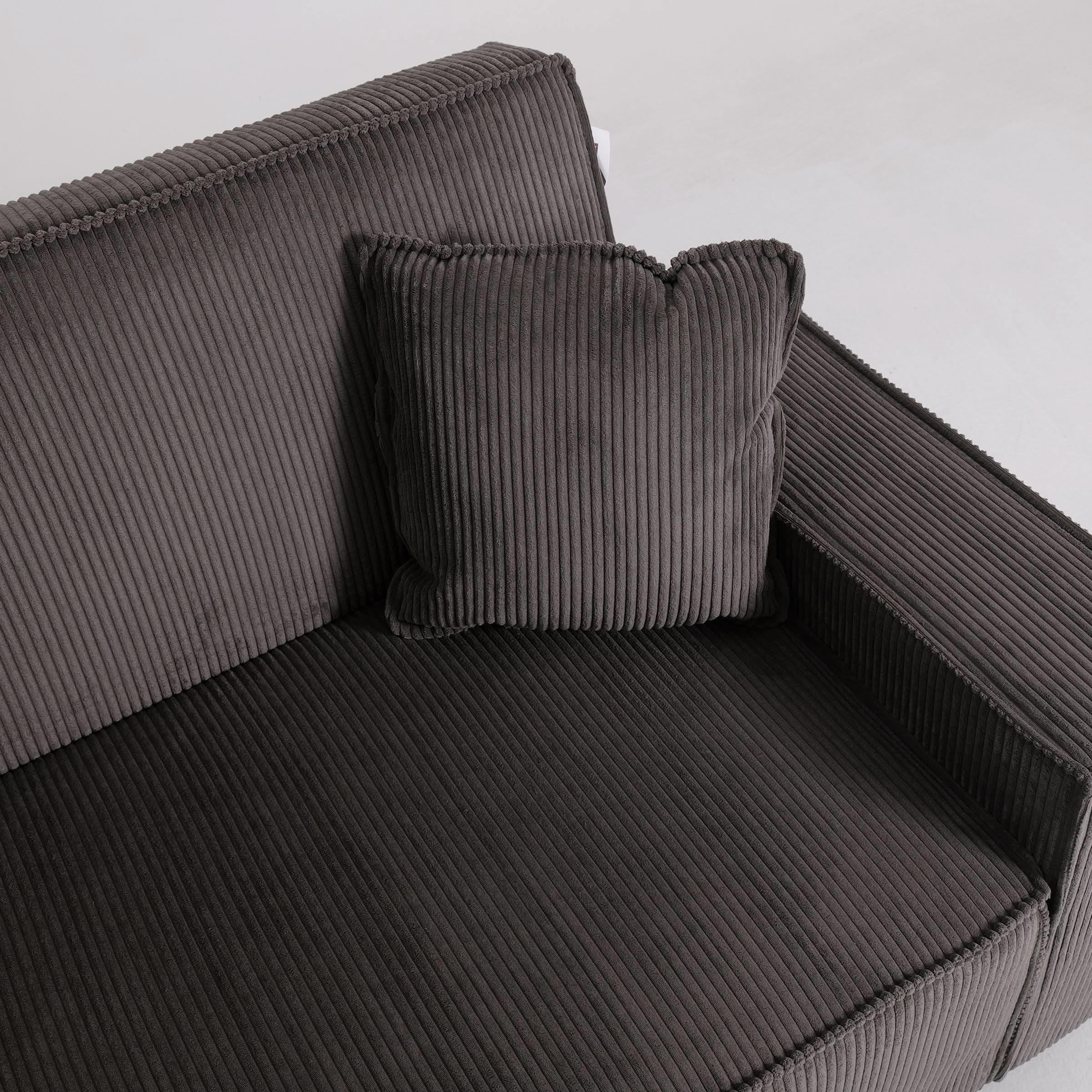 Beige & Grey Corduroy Sofa Bed with Adjustable Backrest and Spring Coil Support