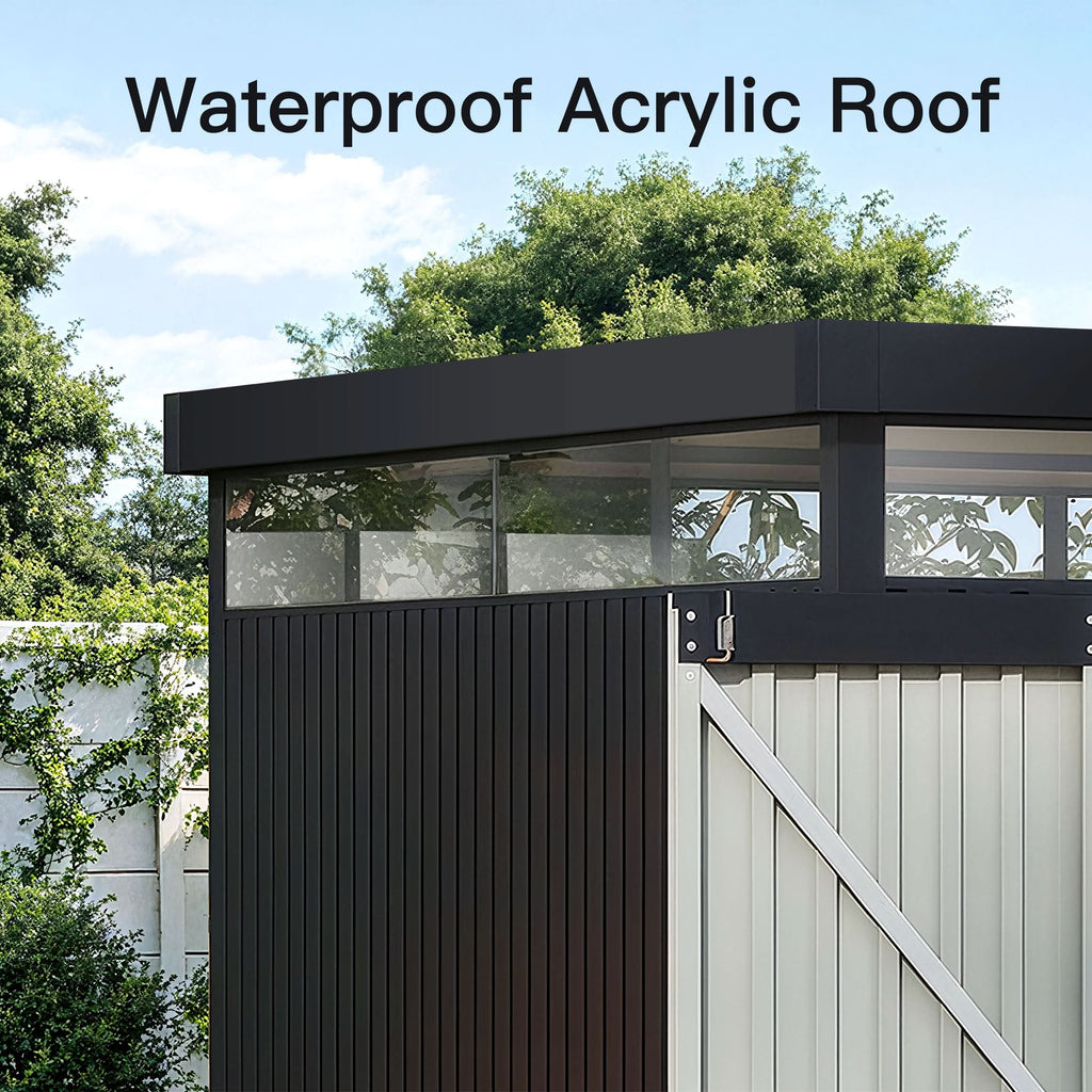 2x2.6x2m/1.6x2.6x2m/2.6x3x2m/4x3x2m Charcoal Black Galvanized Steel Storage Shed with Double/Single Lockable Doors