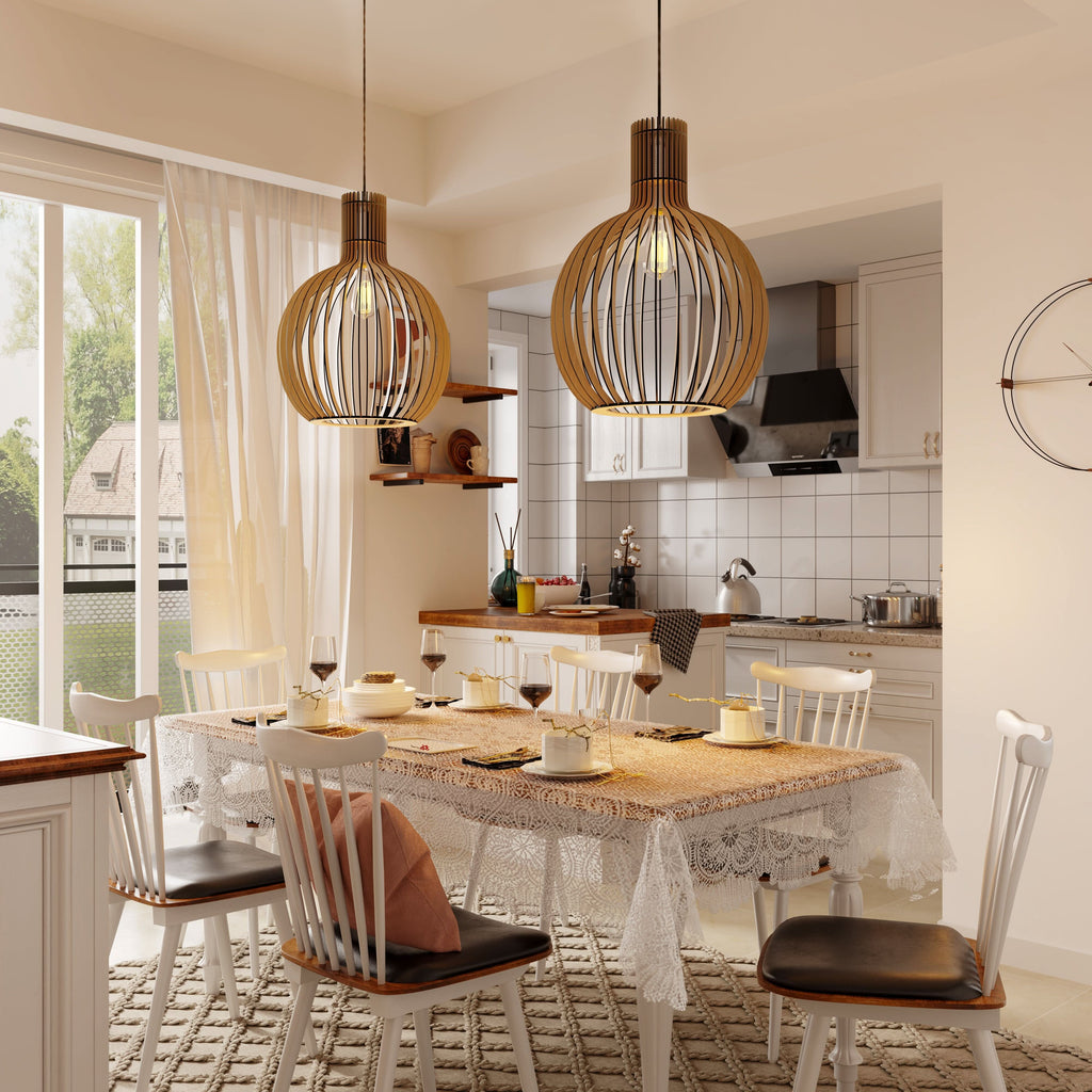 Lightsin Shadome-Scandinavian LED Wooden Birdcage Pendant Light