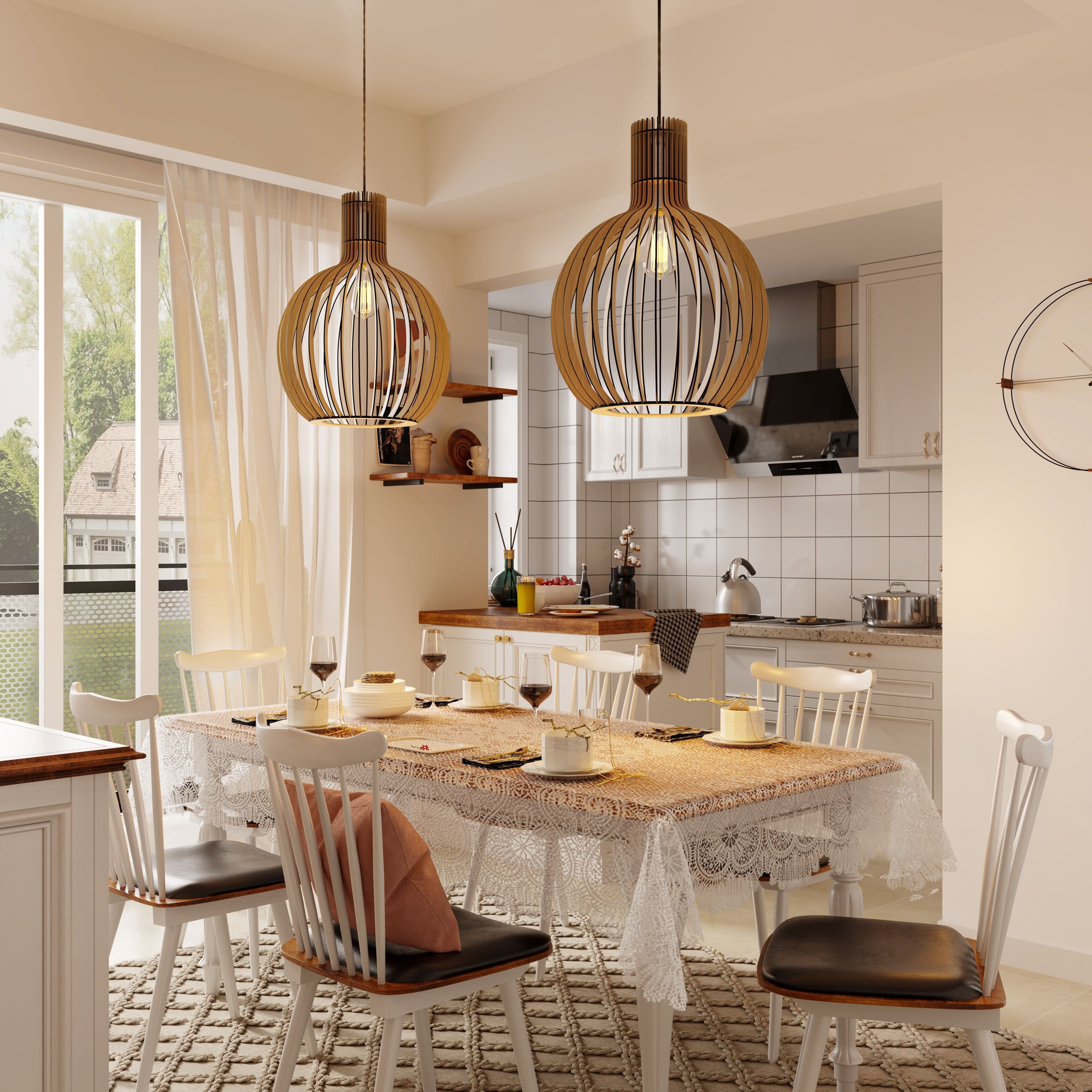 Lightsin Shadome-Scandinavian LED Wooden Birdcage Pendant Light