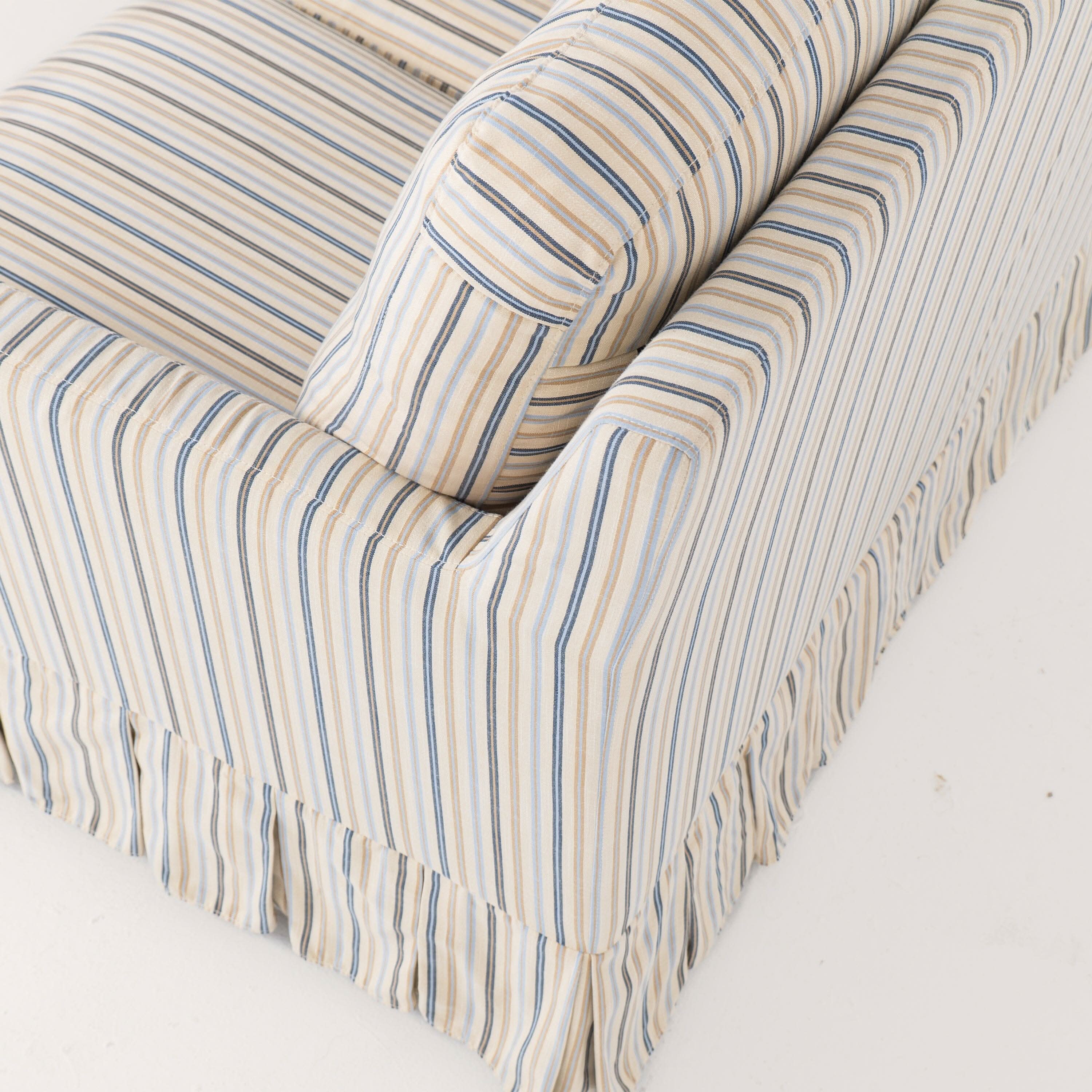 Cottonfy Blue Pinstripe 3 Seater Sofa with Removable Covers