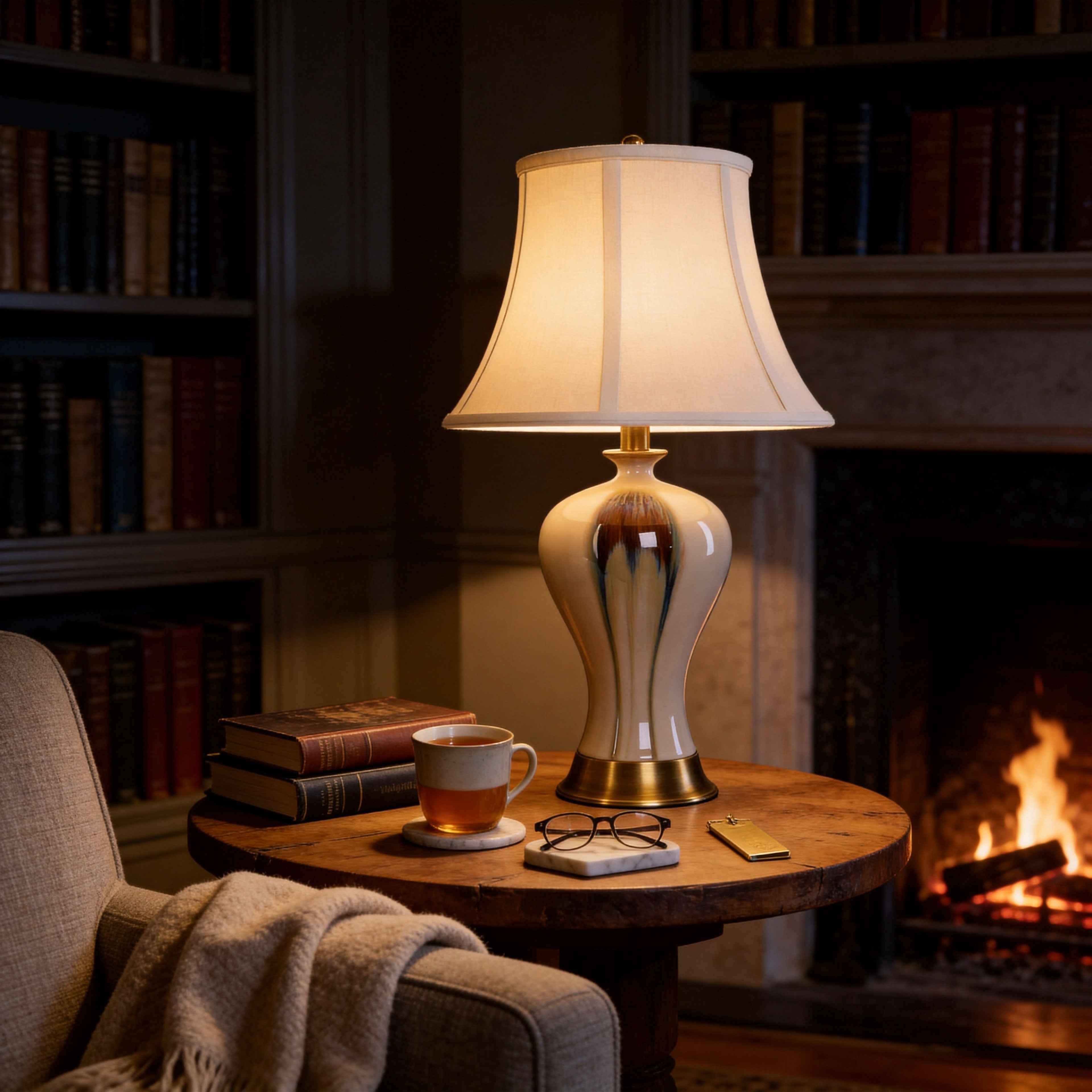 Lightsin Hand-Glazed ‘Earth & Gold’ Ceramic Table Lamp - A Unique Artisan Masterpiece