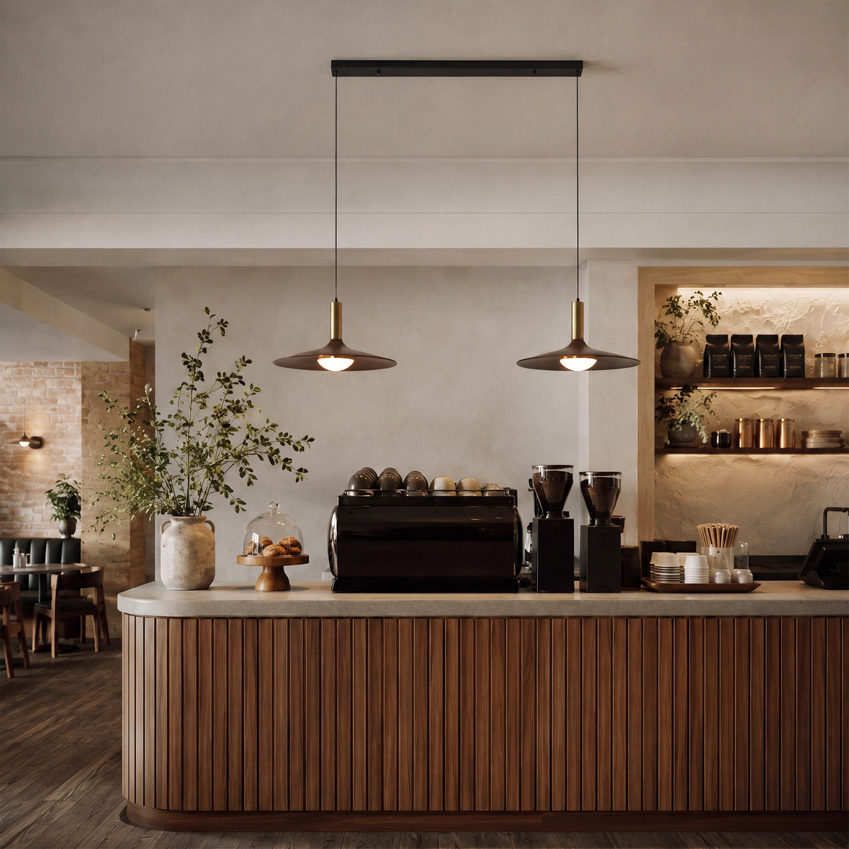 Walnut Double Pendant Light | Linear E27 Ceiling Lamp