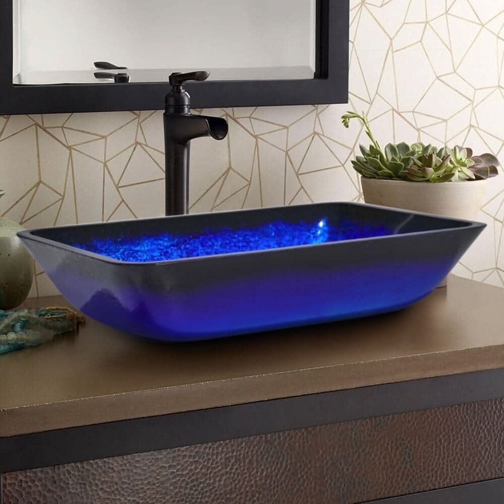 Golden/Blue Tempered Glass Bathroom Art Design Sink