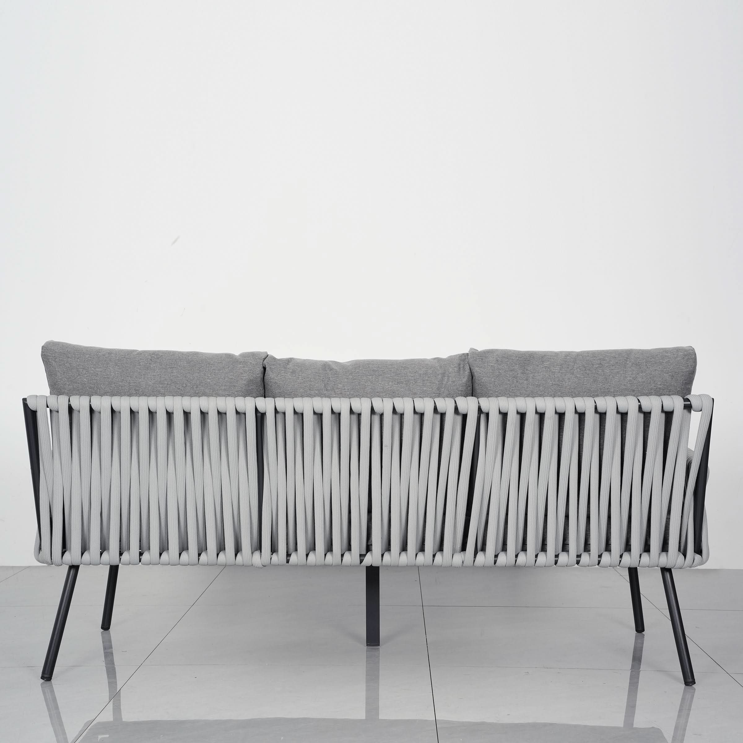 Outdoor Garden Furniture Set with Rope Weave and All Metal Frame 4 Piece Design
