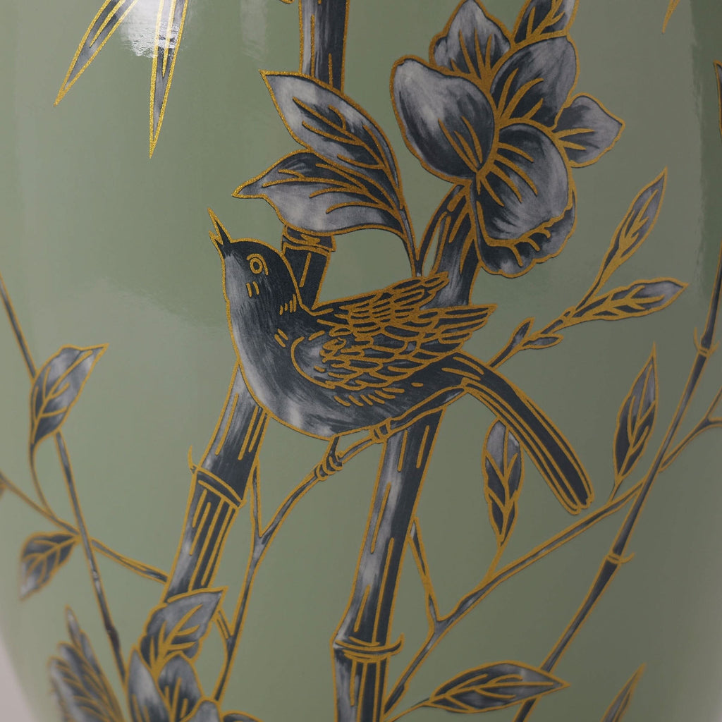 Lightsin Green Bamboo & Bird Ceramic Table Lamp with Seamless Dimming