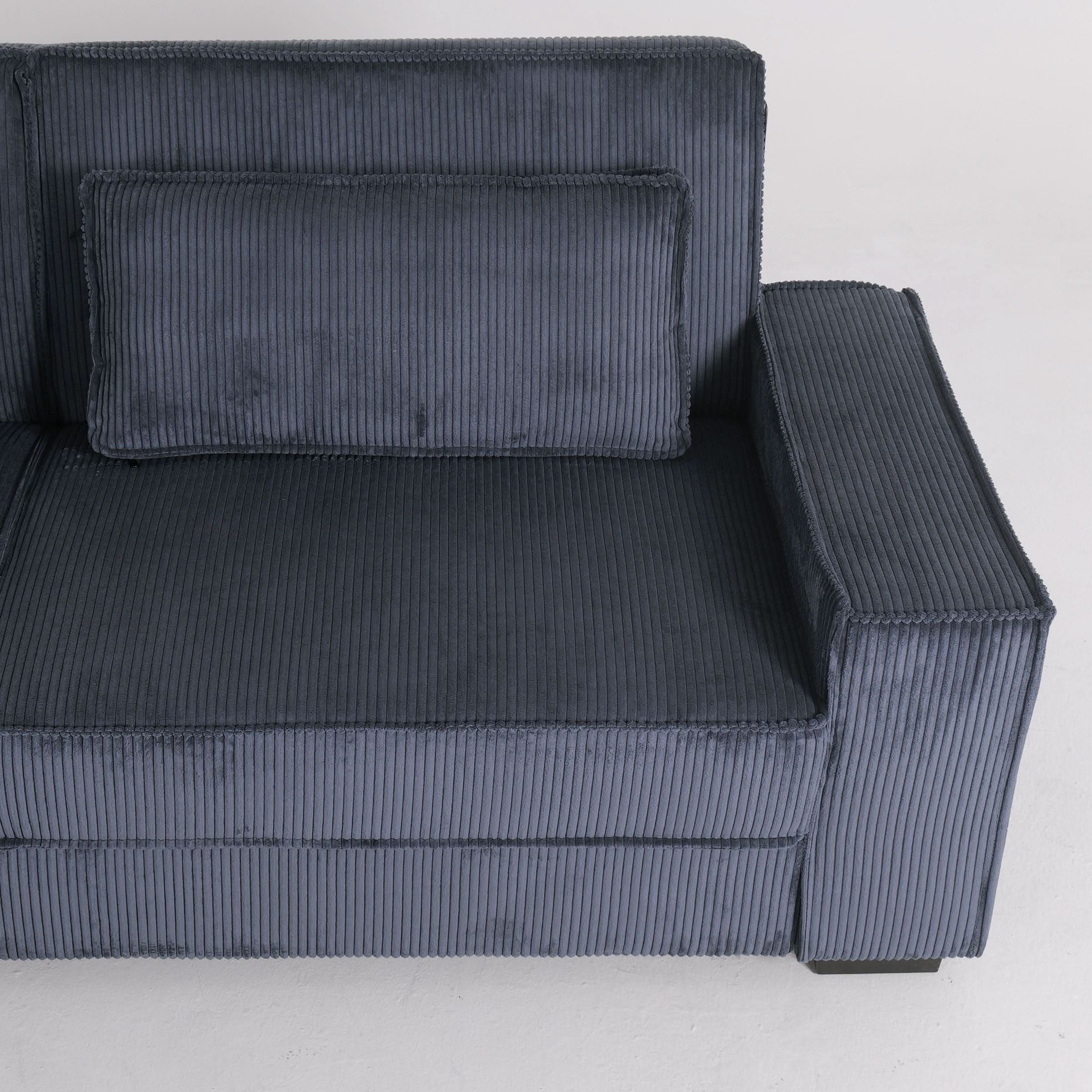 Caramel & Deep Blue Corduroy Sofa Bed with Adjustable Backrest and Spring Coil Support