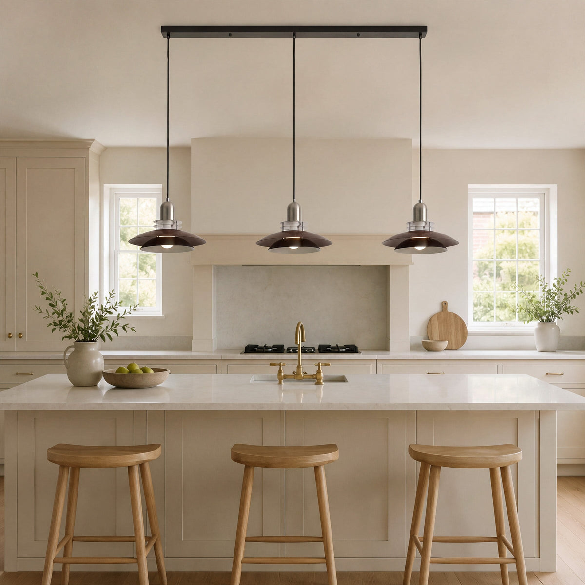3-Light Walnut Iron Pendant Light | Adjustable E27 Ceiling Lamp
