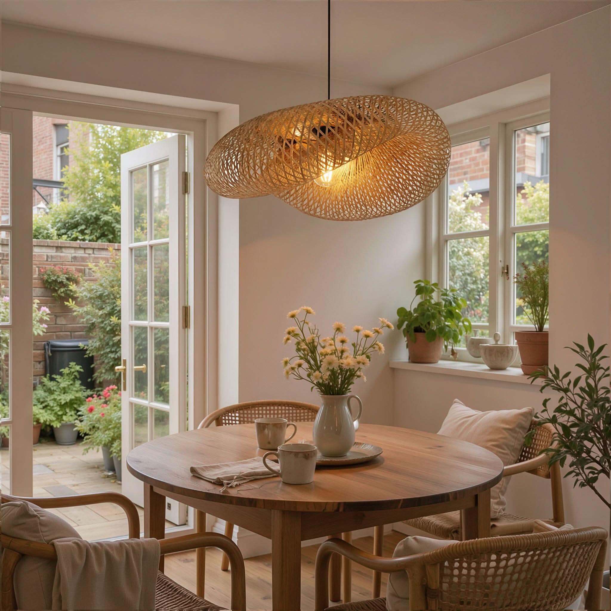 Lightsin Eco-Friendly Handmade Bamboo Pendant Light 60/80cm for Dining Room & Living Room