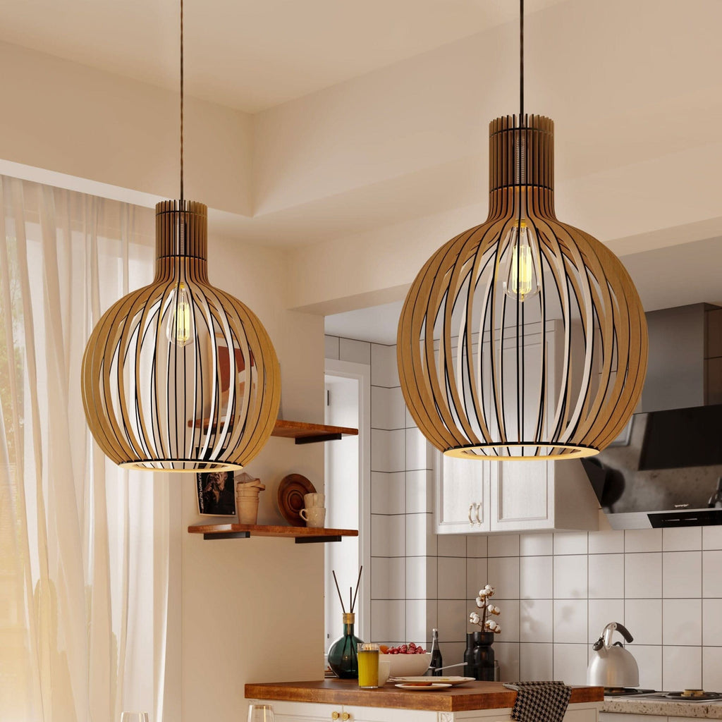 Lightsin Shadome-Scandinavian LED Wooden Birdcage Pendant Light