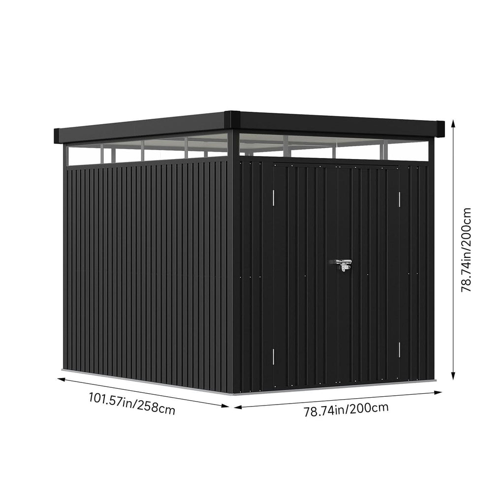 2x2.6x2m/1.6x2.6x2m/2.6x3x2m/4x3x2m Charcoal Black Galvanized Steel Storage Shed with Double/Single Lockable Doors